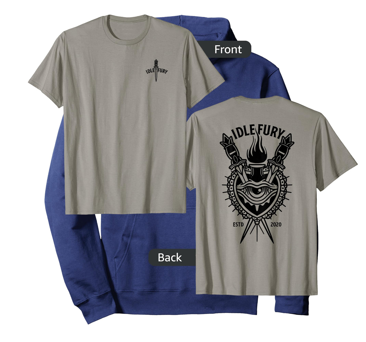 VIEW BACK PRINT Idle Fury Sacred Heart Swords Daggers Tattoo T-Shirt