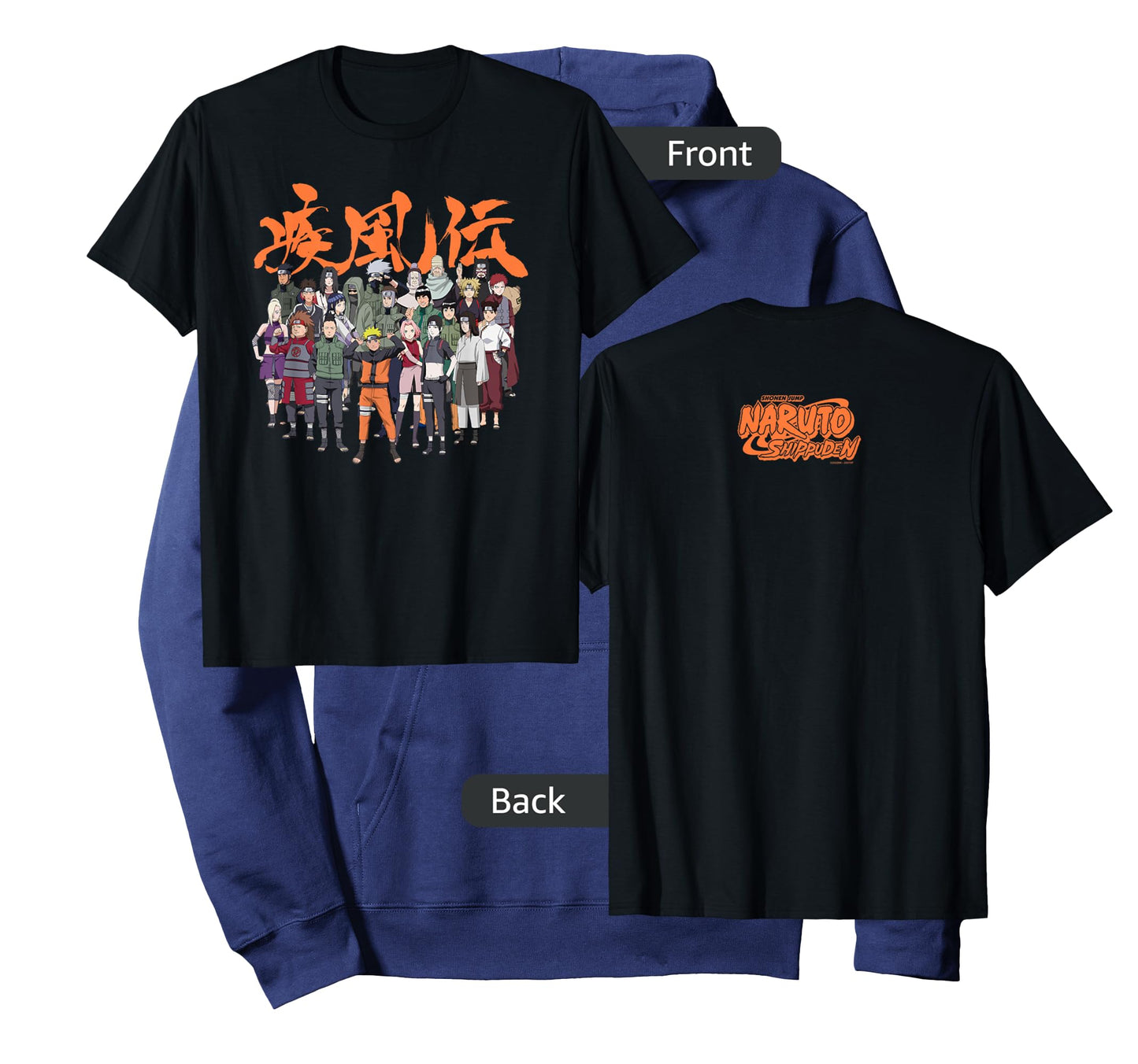 Naruto Shippuden Cast Group with Logo Front and Back Anime T-Shirt