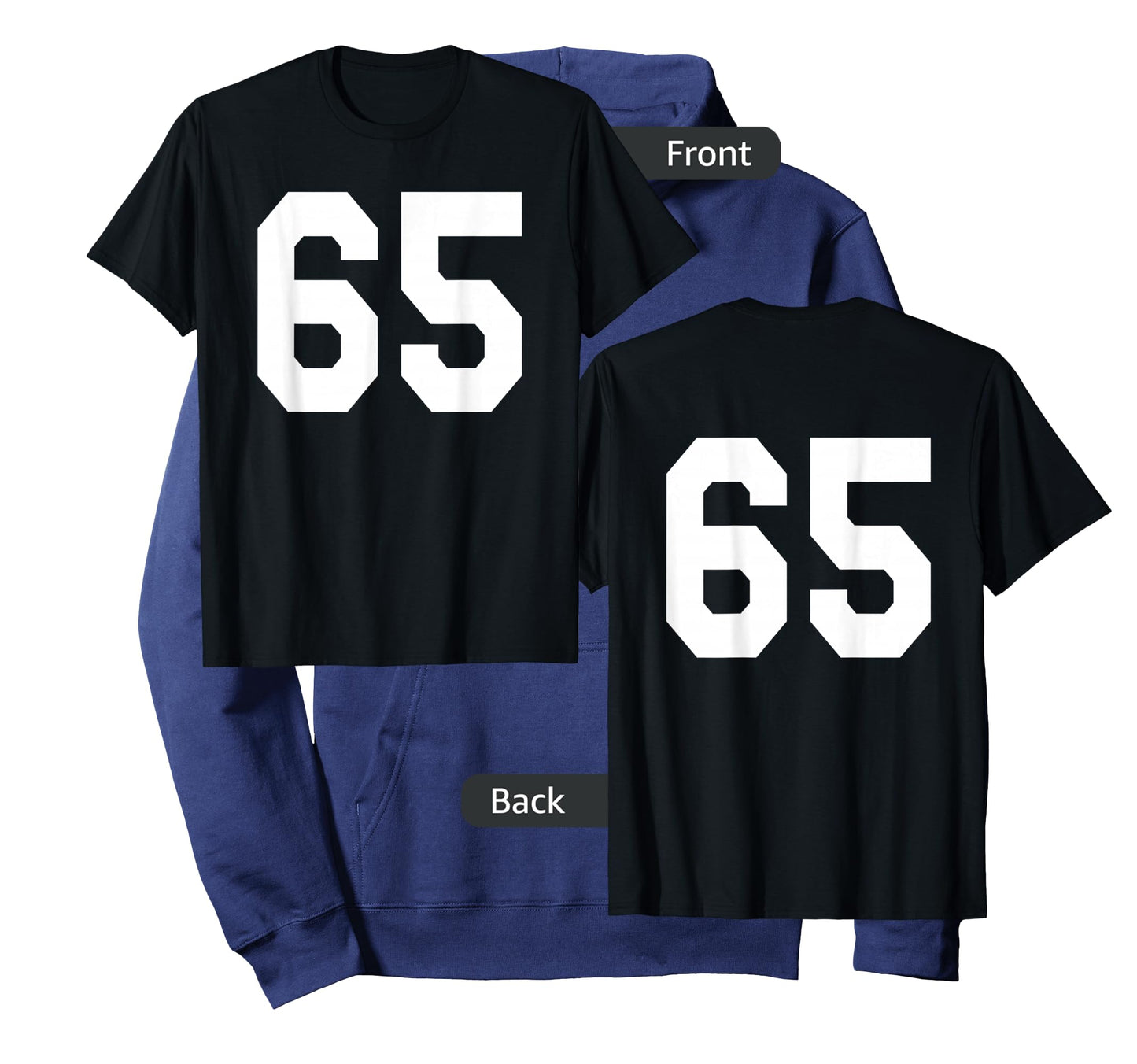 Number 65 Sports Jersey Front and Back Team Player T-Shirt