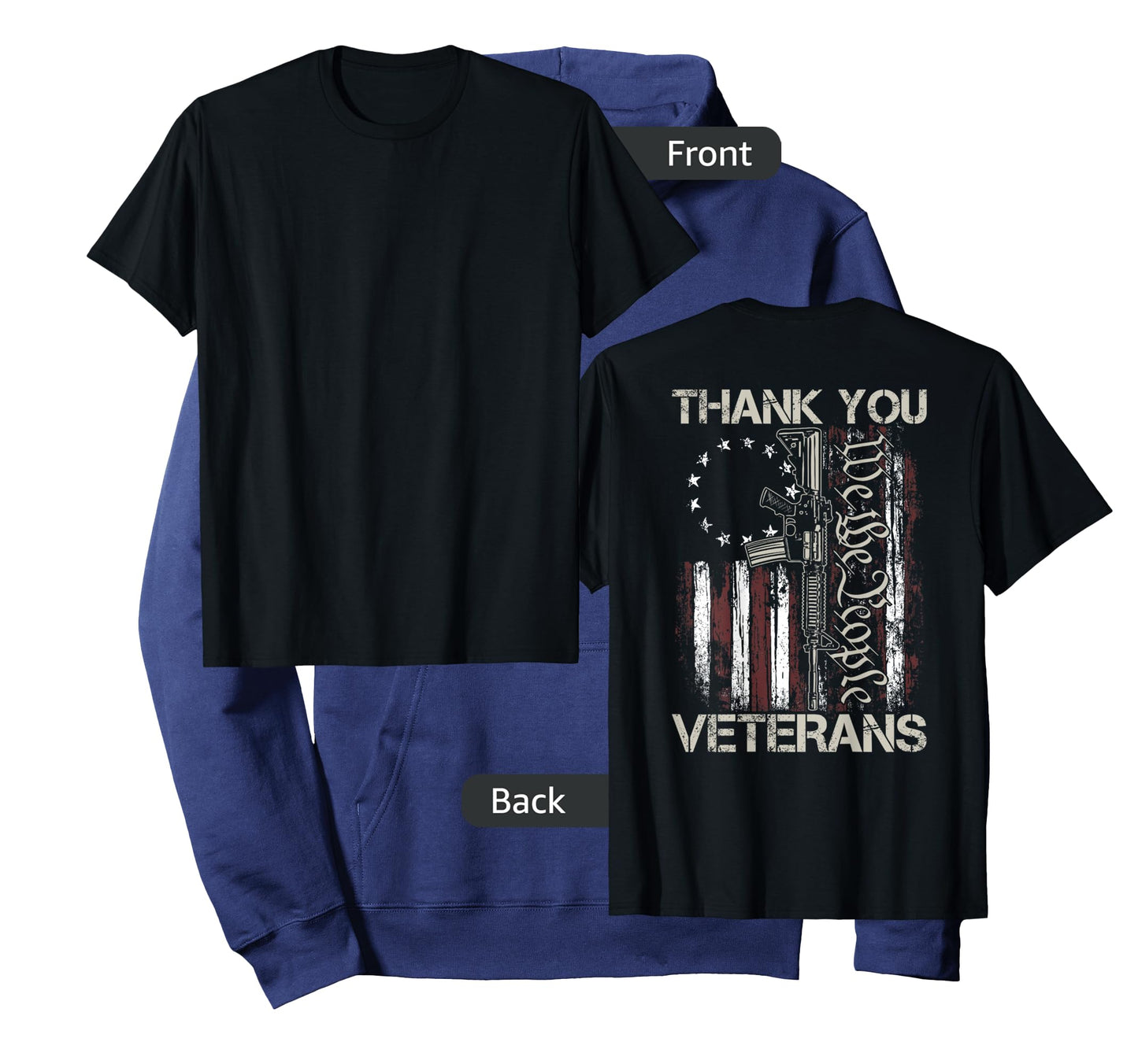 USA Veteran Gun American Flag Thank You Veterans (on back) Women Men T-Shirt