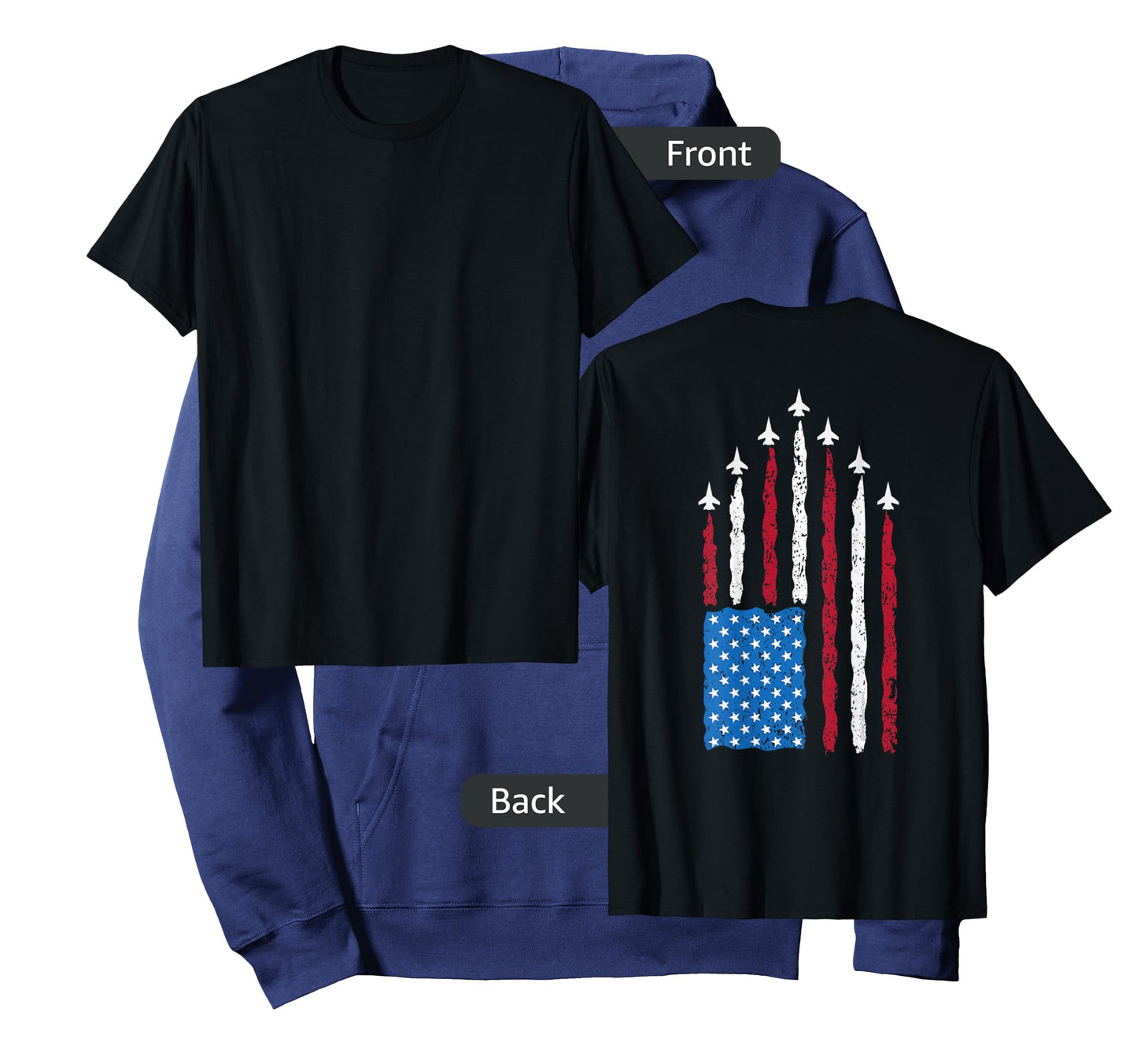 On Back Patriotic USA Flag Fighter Jets Military 4th of July T-Shirt