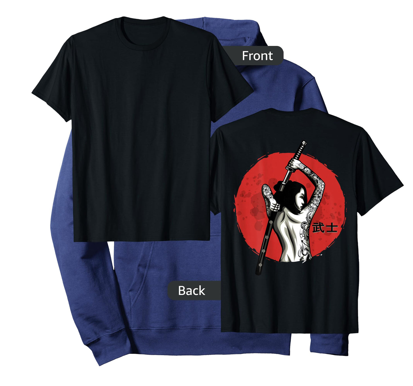 Japanese Warrior - Sexy Samurai - Female Samurai (on back) T-Shirt