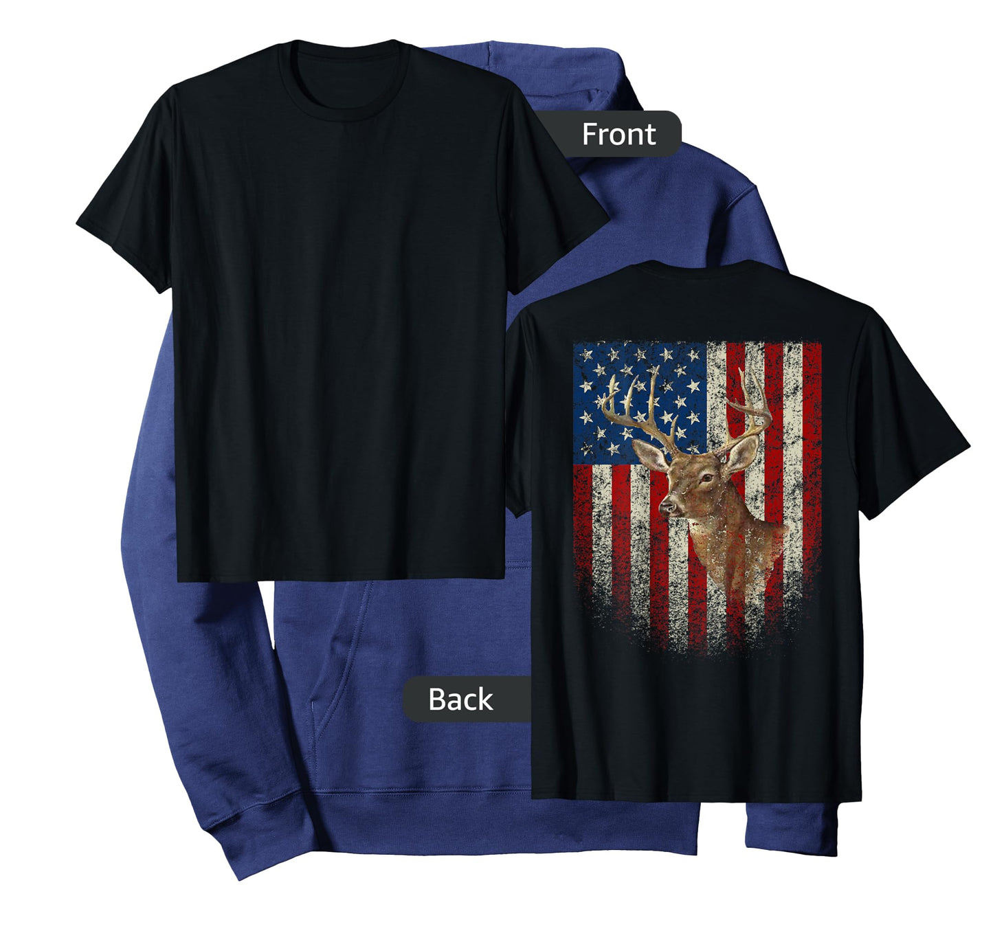 American Flag (Print on The Back) Deer Antlers Hunting T-Shirt