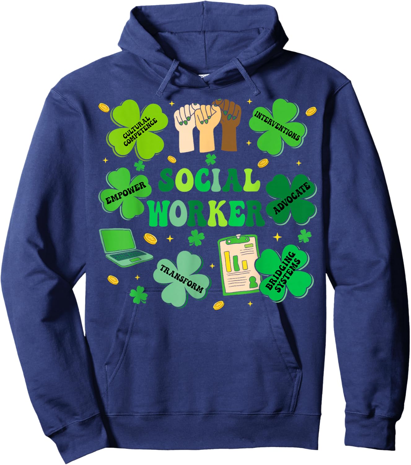 Social Worker Shamrock St Patricks Day Social Work T-Shirt - Hoodie | Navy