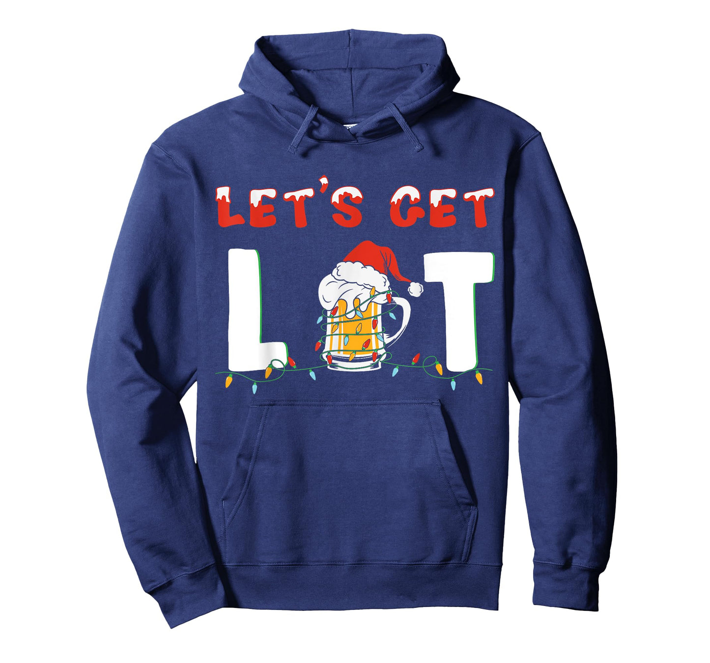 Let's Get Lit Drinking Beer Santa Hat Christmas Lights T-Shirt
