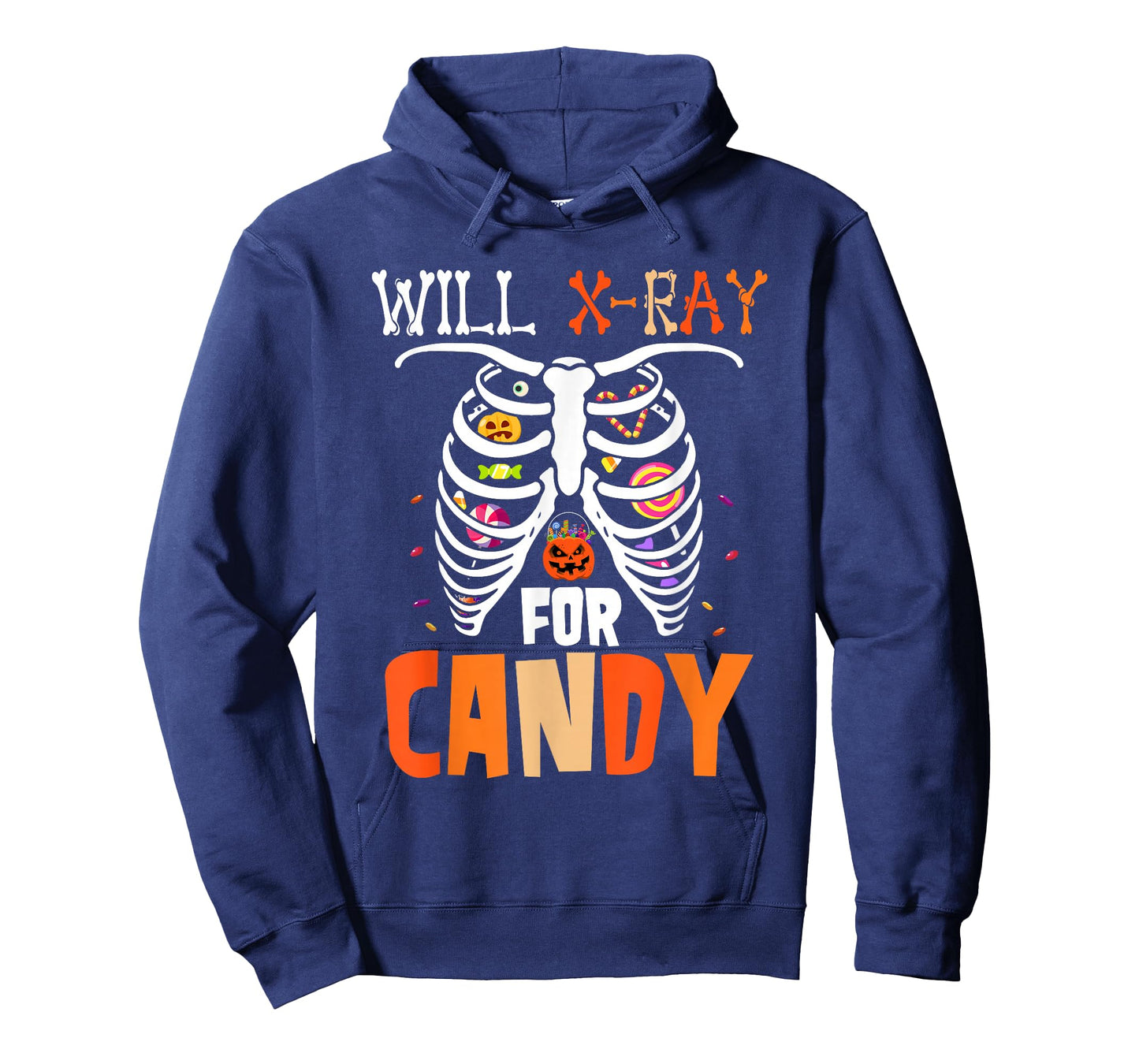 Will X-Ray for Candy Halloween Candy in Skeleton Rib Cage T-Shirt