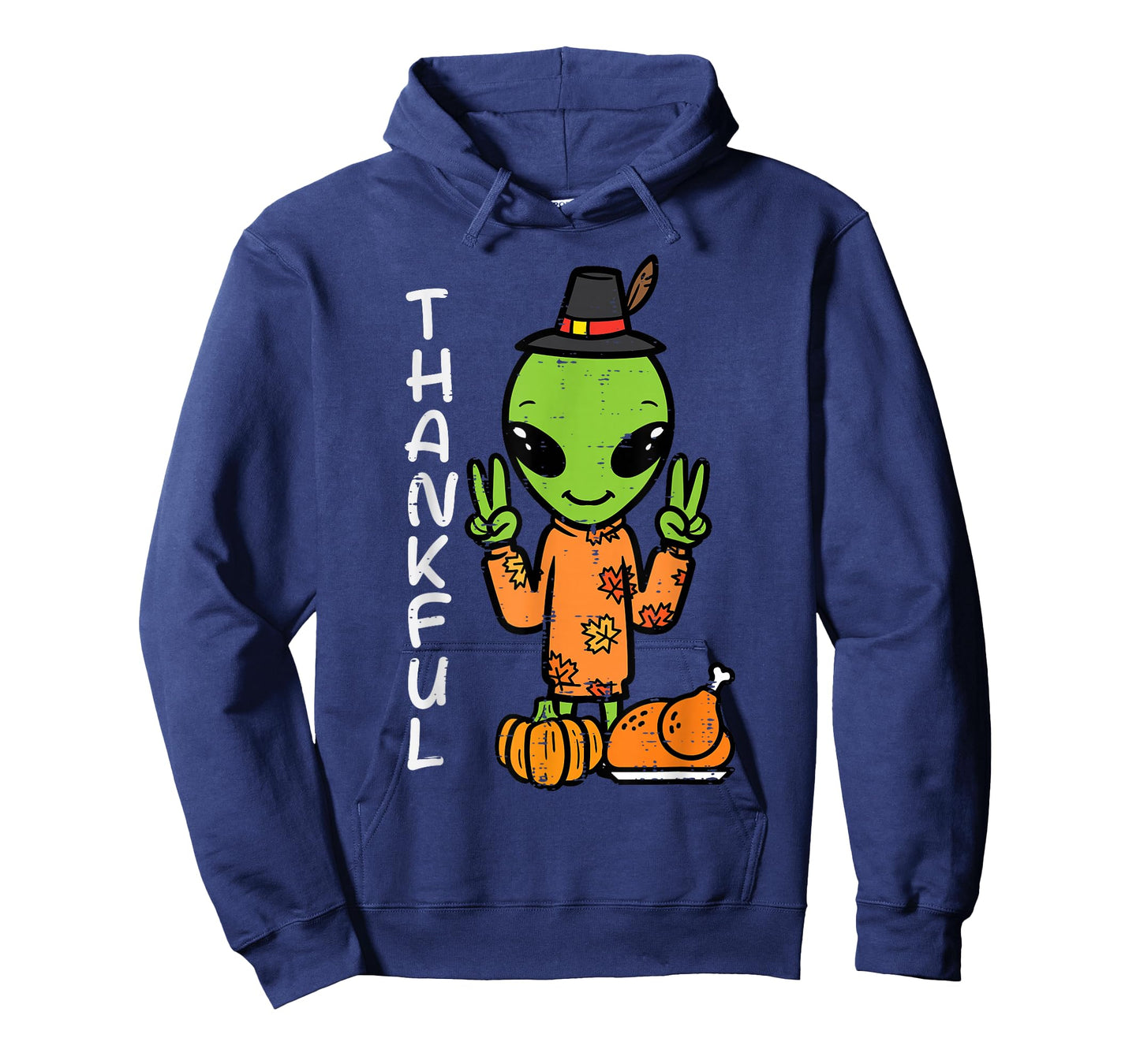 Thanksgiving Alien Peace Thankful Fall Space Kids Men Women T-Shirt