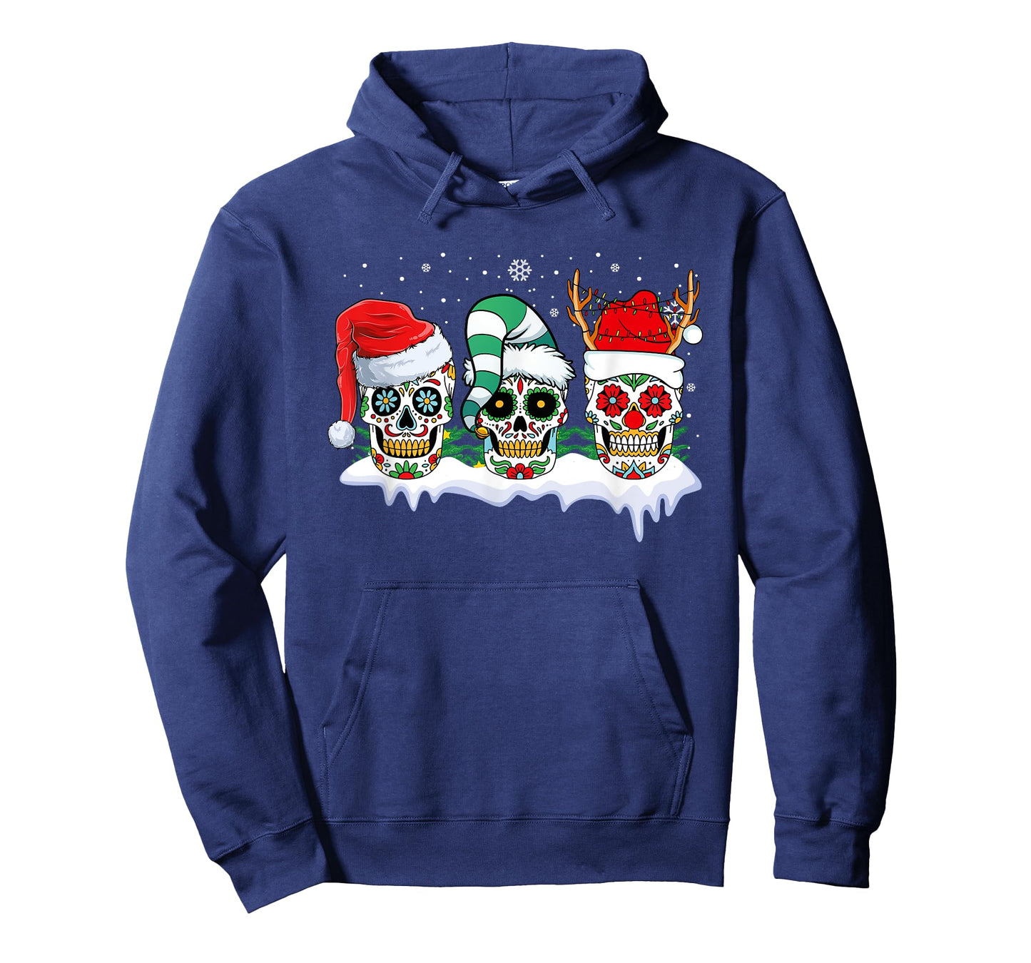 Mexican Calavera Skull Santa Flower Sugar Skull Christmas T-Shirt