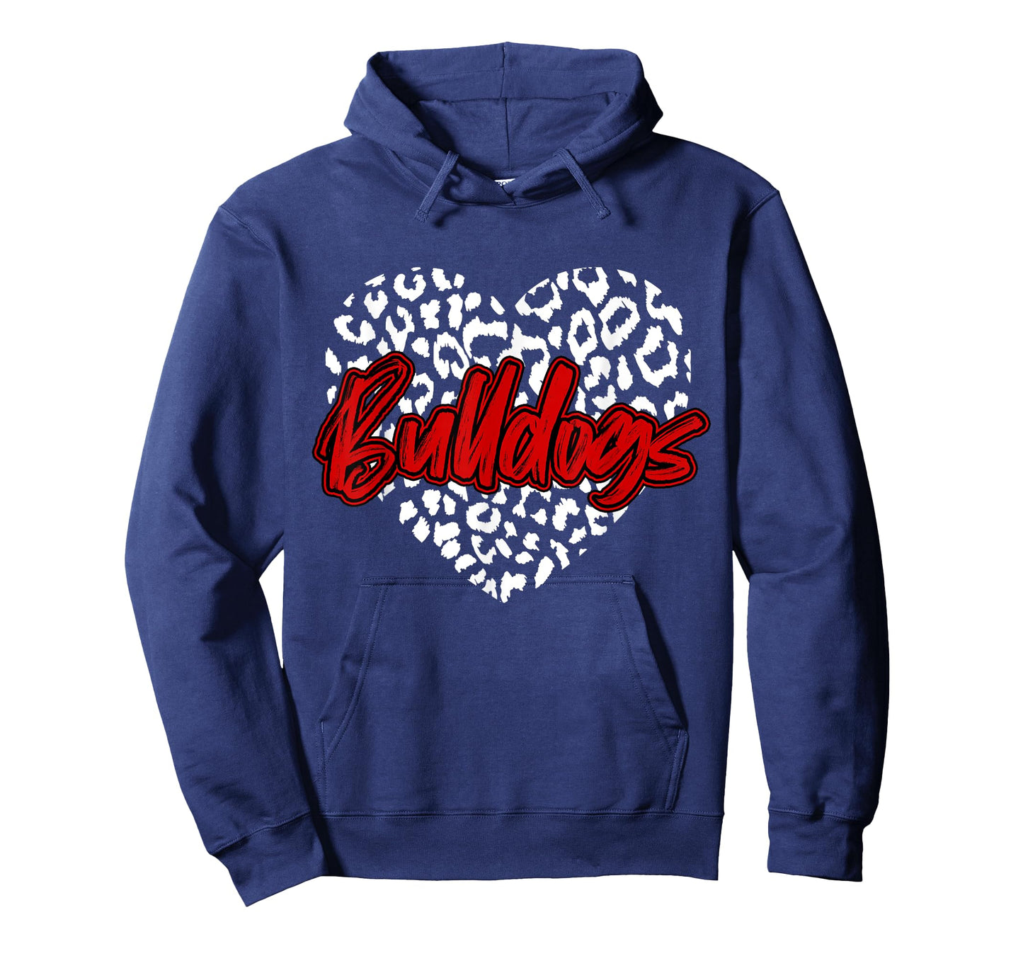Bulldogs Red Cheetah Leopard Heart School Sports Team Spirit T-Shirt