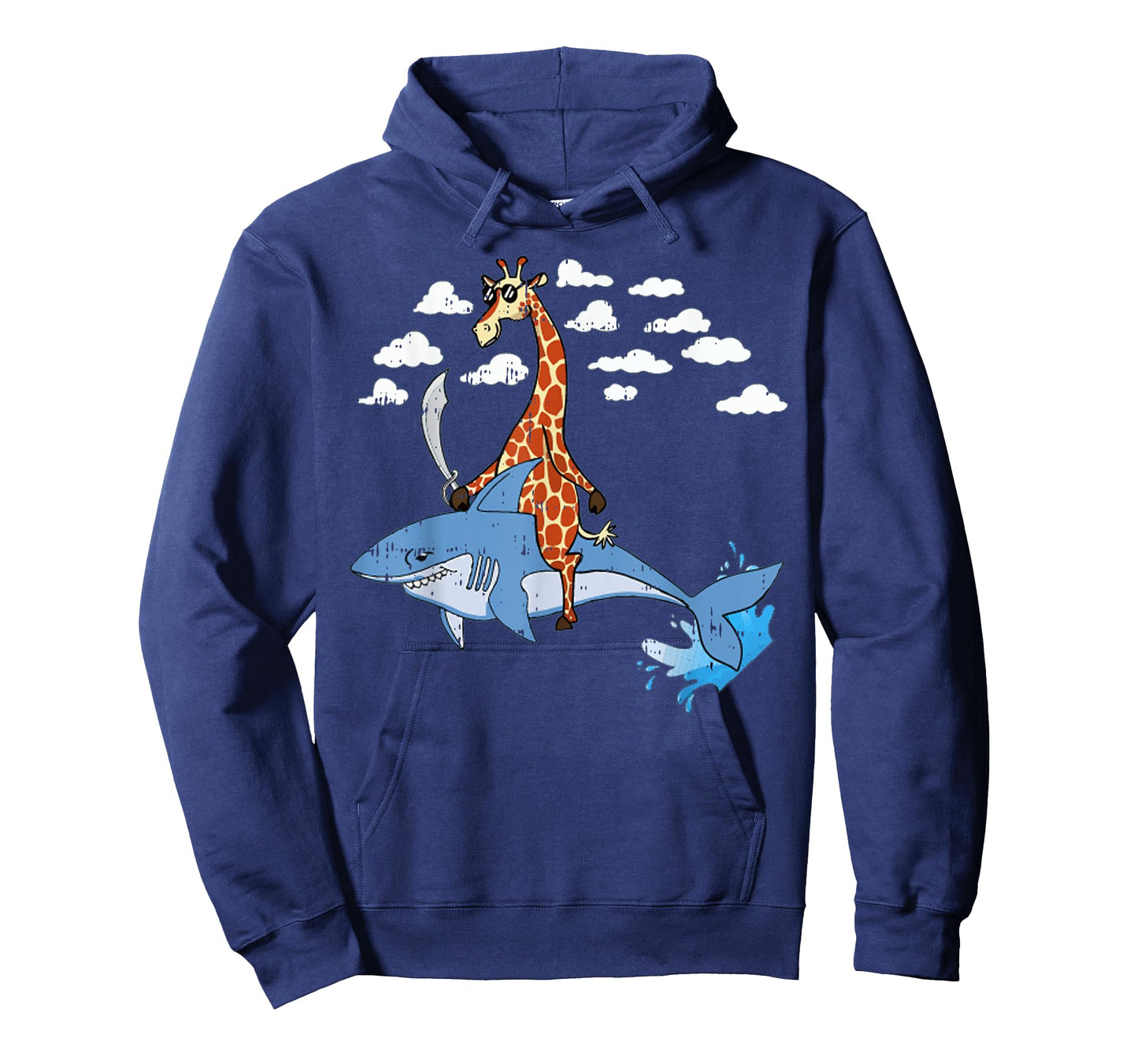 Giraffe Pirate Riding Shark Sword Cute Animal Halloween Gift T-Shirt