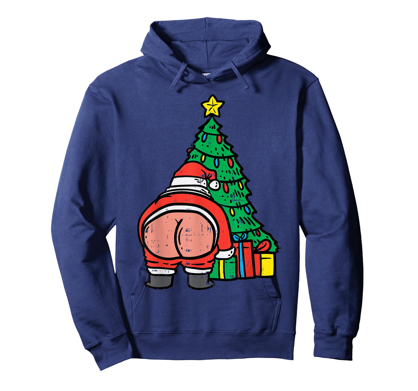 Santa Butt Christmas Tree Presents Funny Xmas Holiday PJ T-Shirt