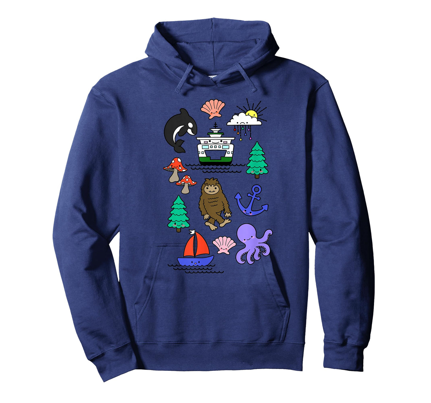 Pacific Northwest Kawaii Sasquatch Ferry Boat Doodle Sketch T-Shirt