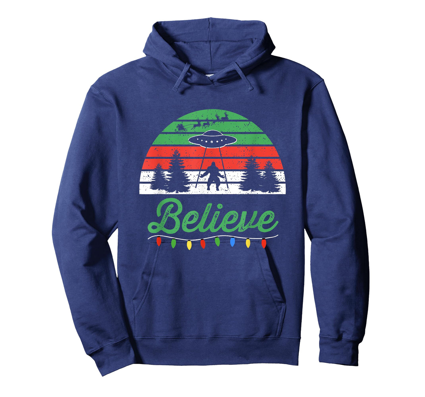 Bigfoot Believe UFO Aliens Santa Claus Reindeer Christmas T-Shirt