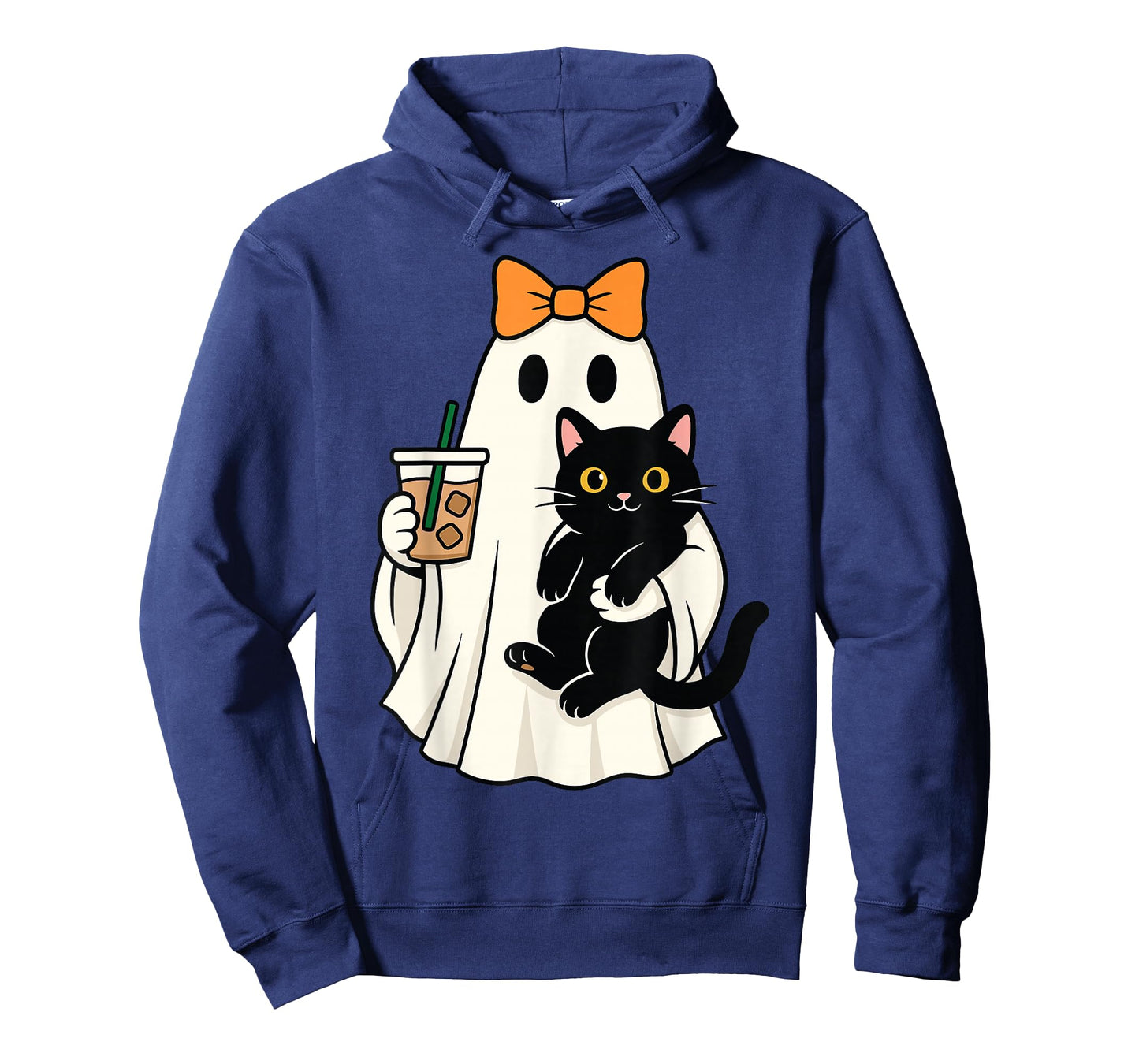 Cute Halloween Cat Ghost Drinking Coffee Ghost Women Girls T-Shirt