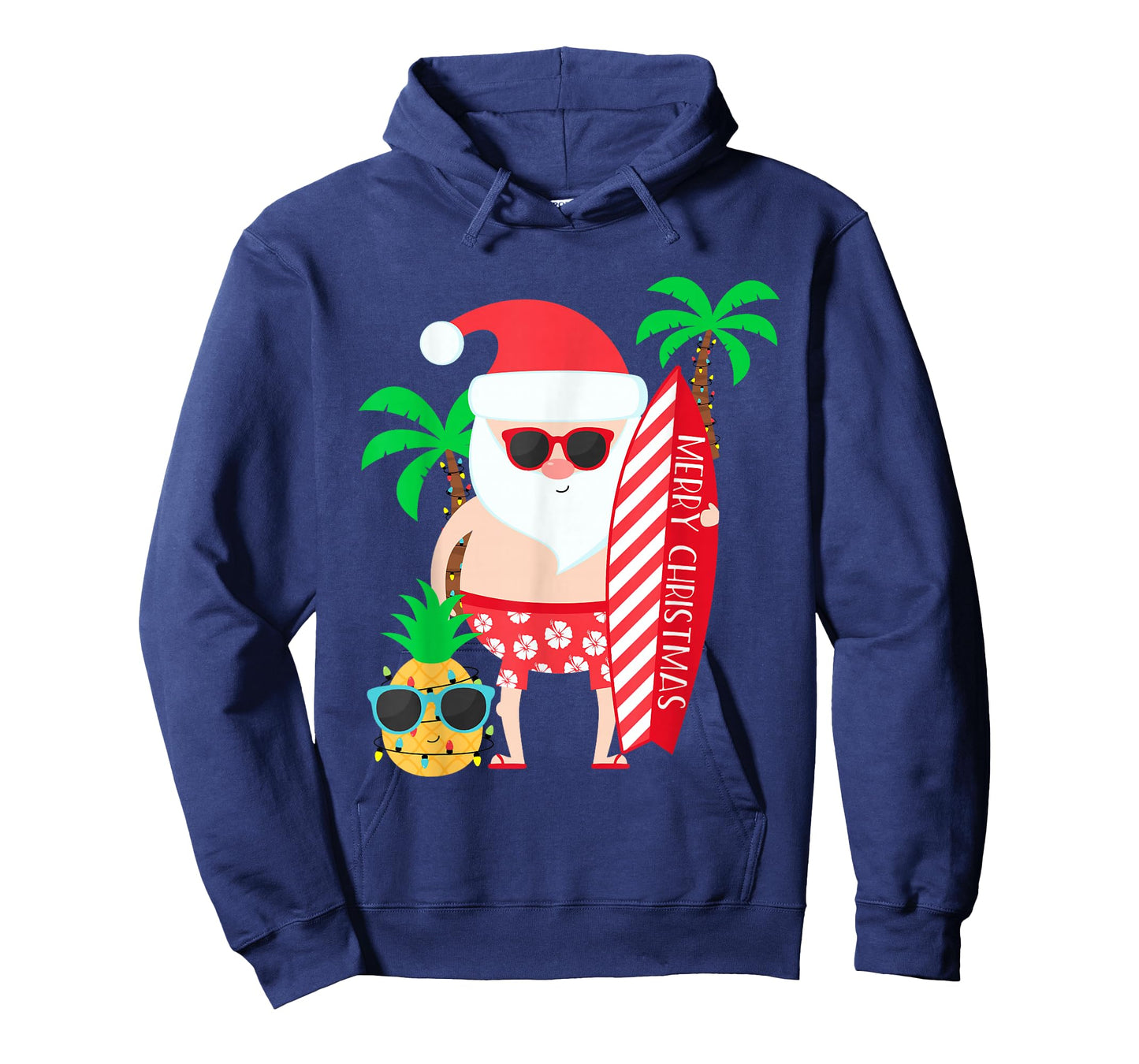 Santa Surfing Hawaiian Beach Christmas In July Tropical T-Shirt