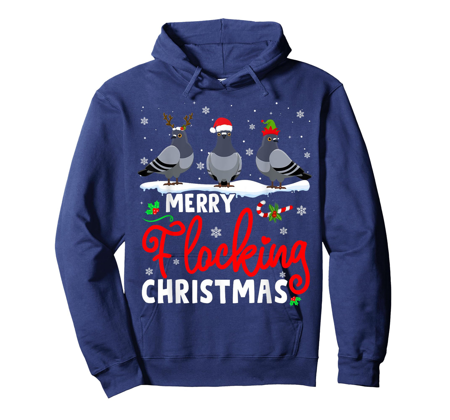 Merry Flocking Christmas Reindeer Santa ELF Pigeon Xmas T-Shirt