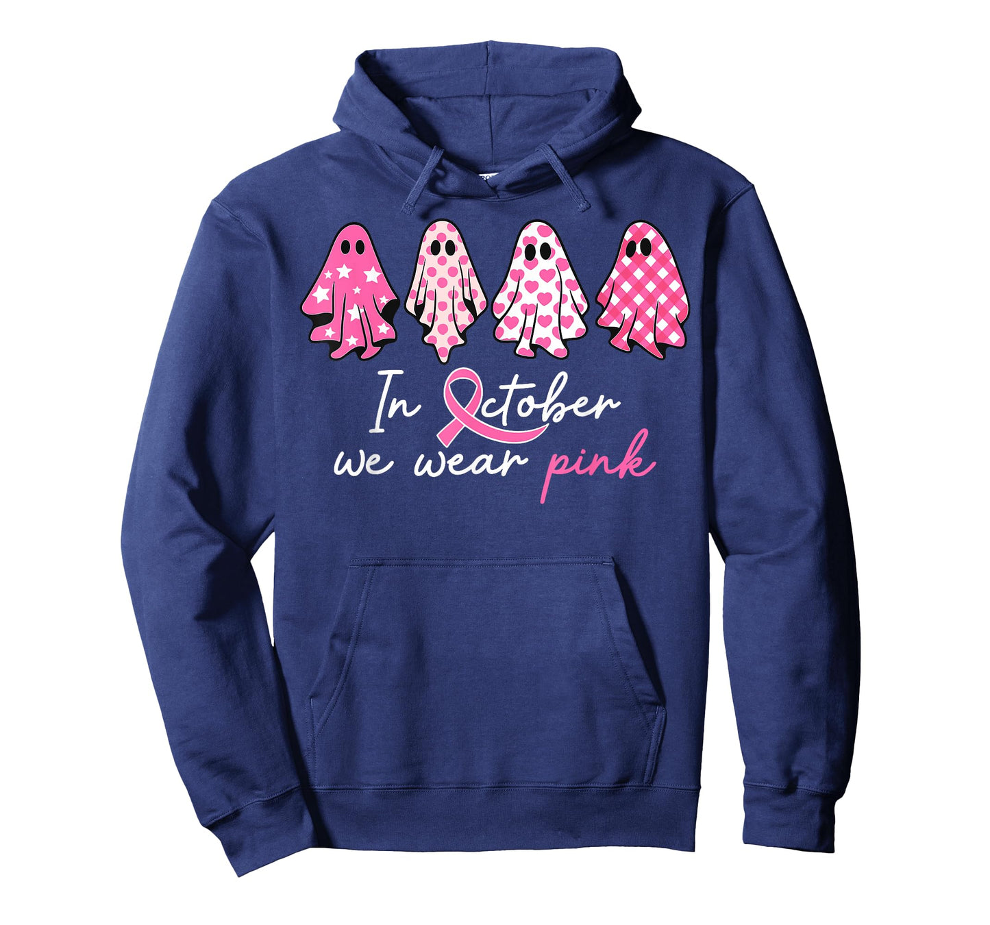in October We Wear Pink Ghost Witch Breast Cancer Awareness T-Shirt