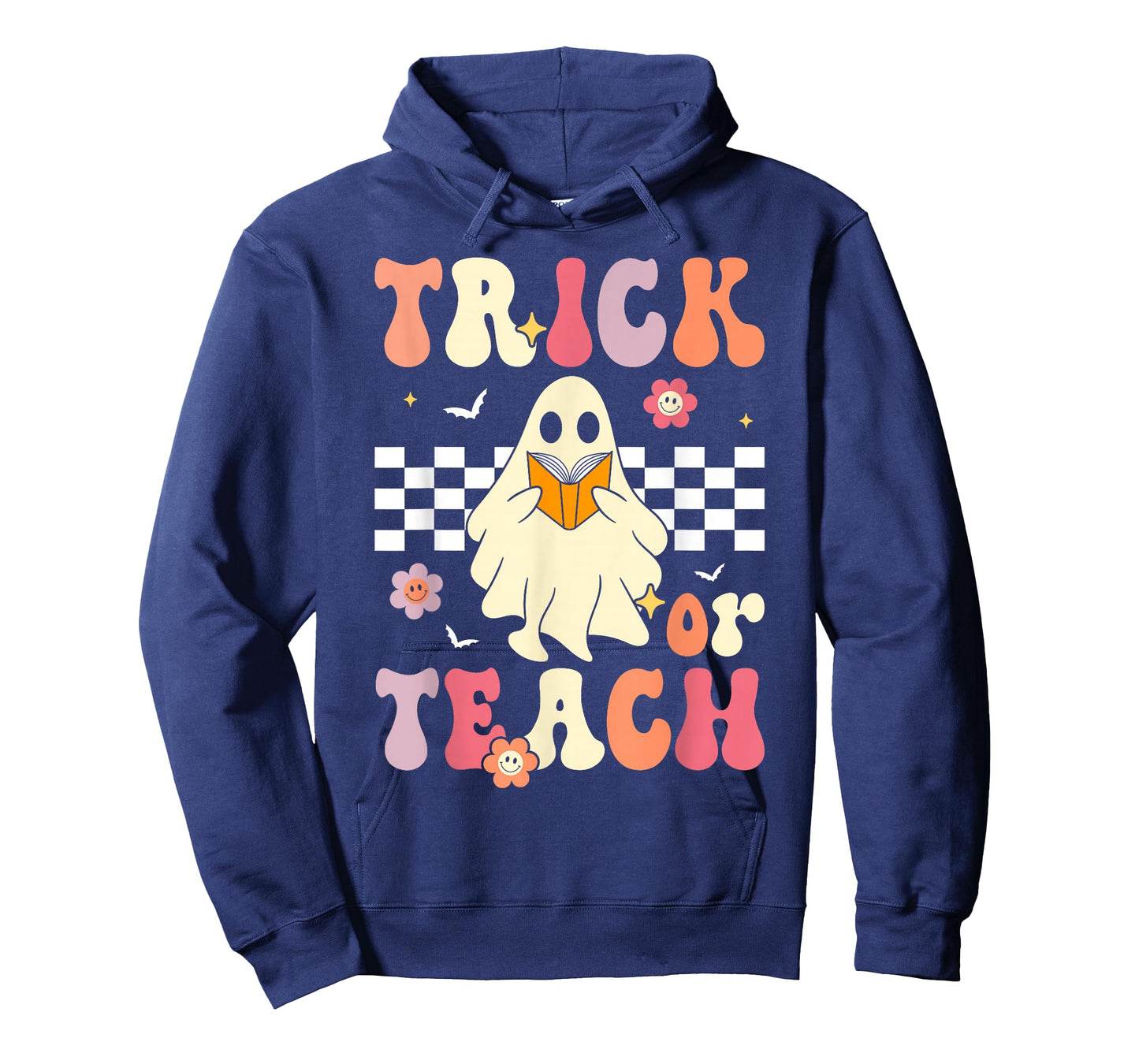 Groovy Teacher Halloween Retro Trick or Teach Floral Ghost T-Shirt