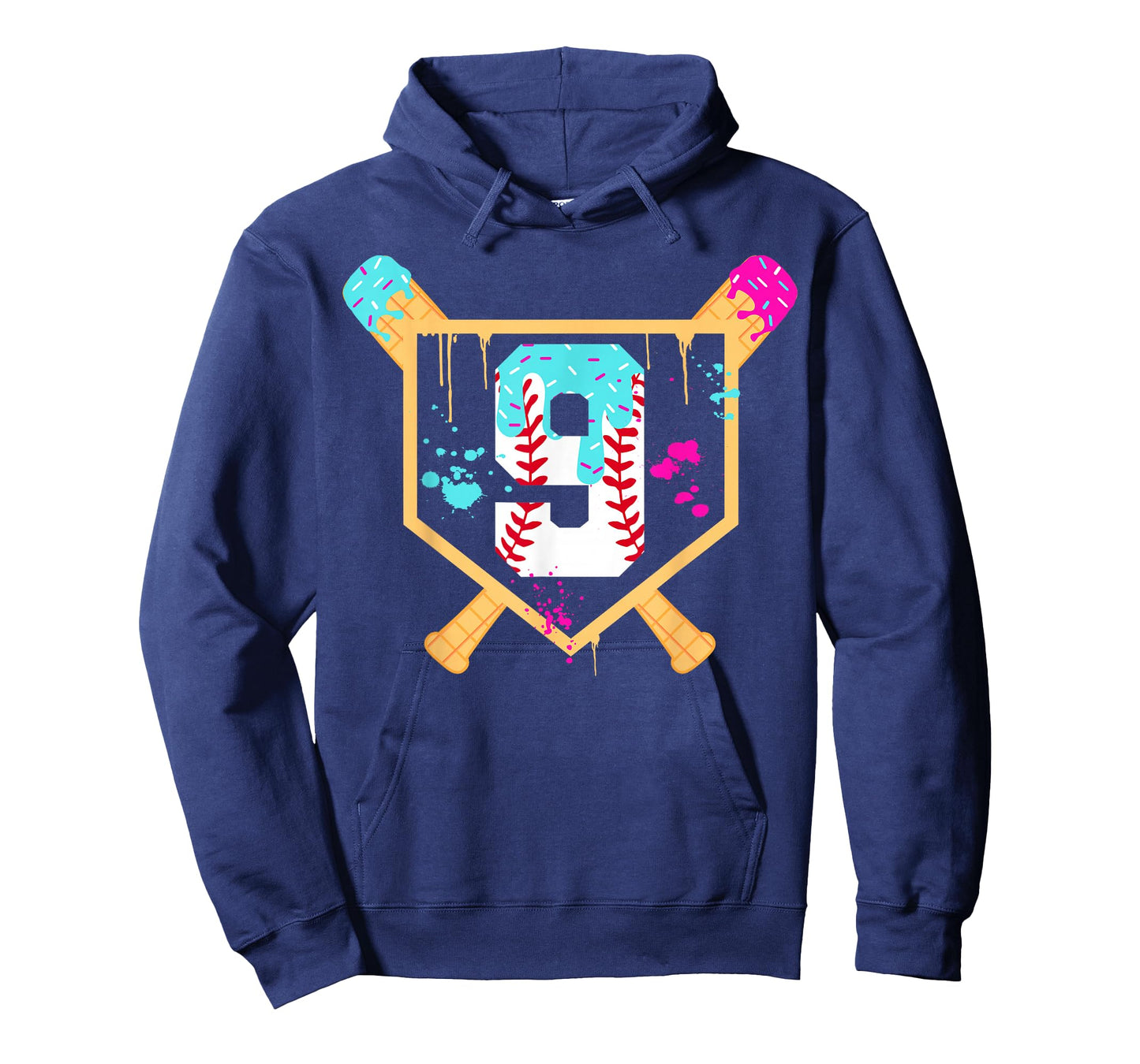 Baseball 9 Year Old Ice Cream Drip 9th Birthday Boy 9 T-Shirt
