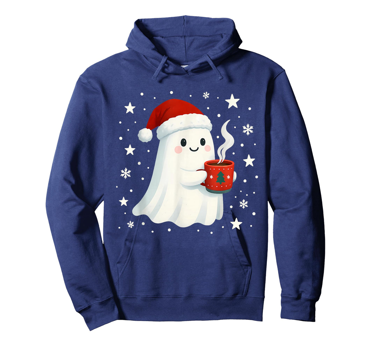 Cute Christmas Ghost with Hot Cocoa Santa Hat Winter Holiday T-Shirt