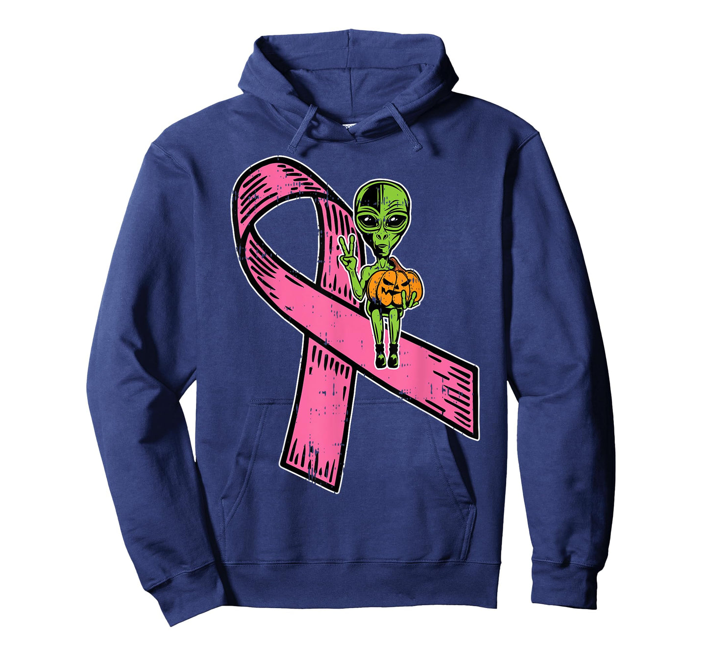 Pink Ribbon Alien Pumpkin Cool Halloween Breast Cancer Gifts T-Shirt