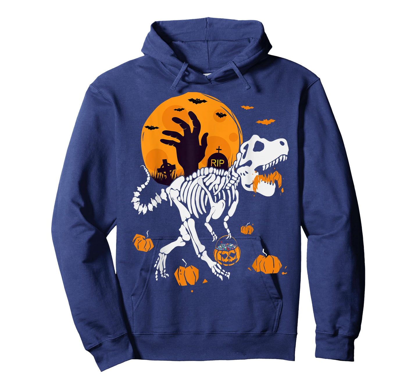 Pumpkin Trex with Moon Halloween Dinosaur Skeleton T-Shirt