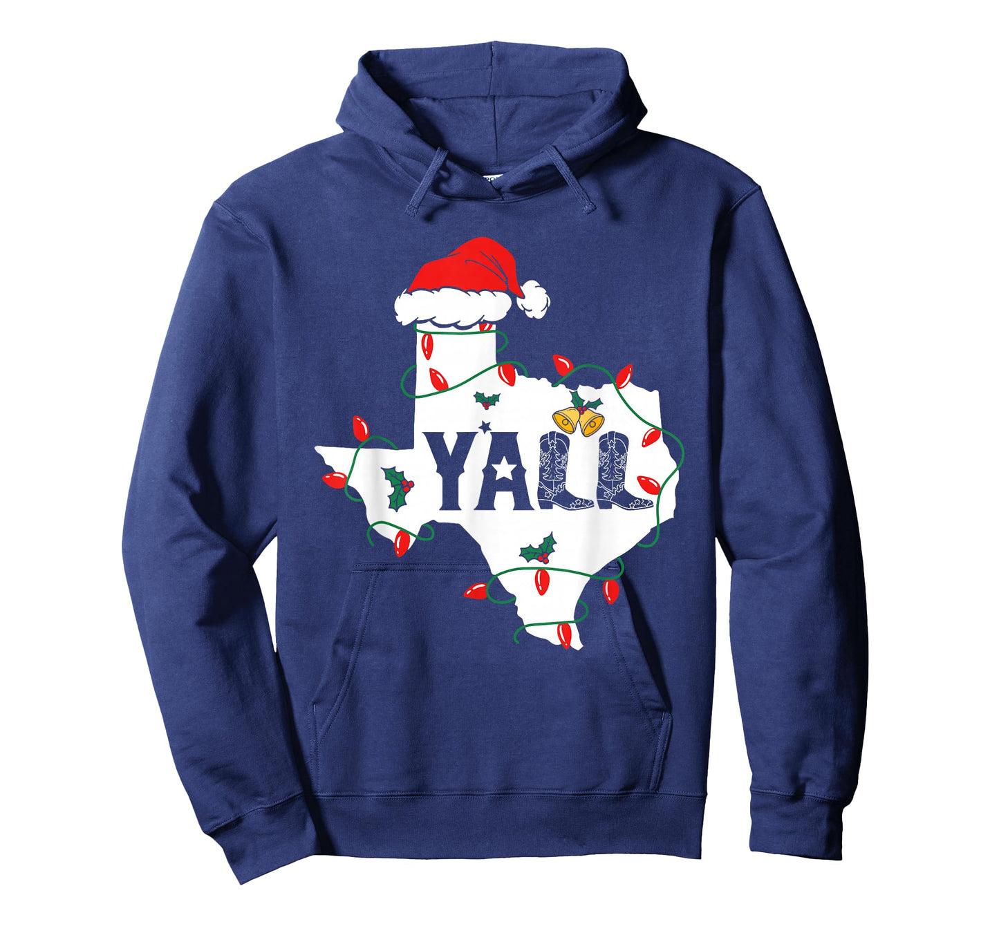 Merry Christmas Y'all Texas Map Santa Hat Lights T-Shirt