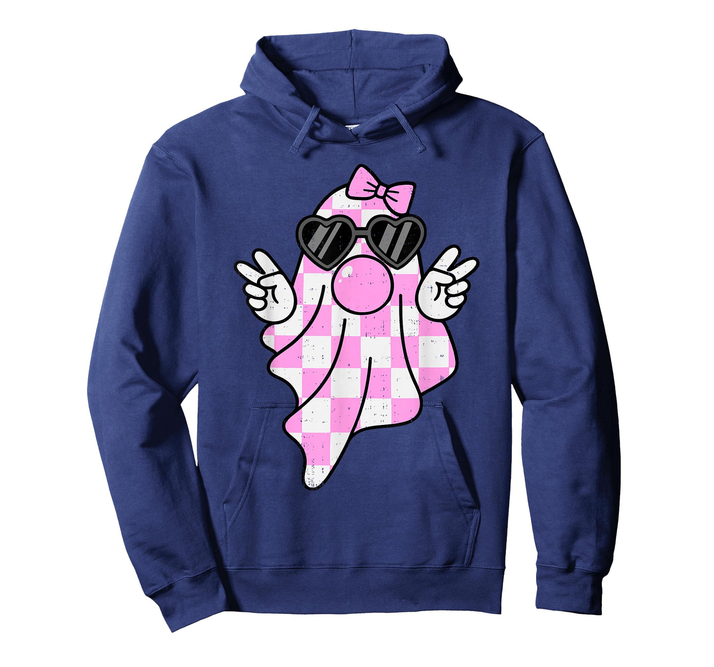 Cute Pink Plaid Ghost Bubblegum Peace Sign Halloween Girl T-Shirt