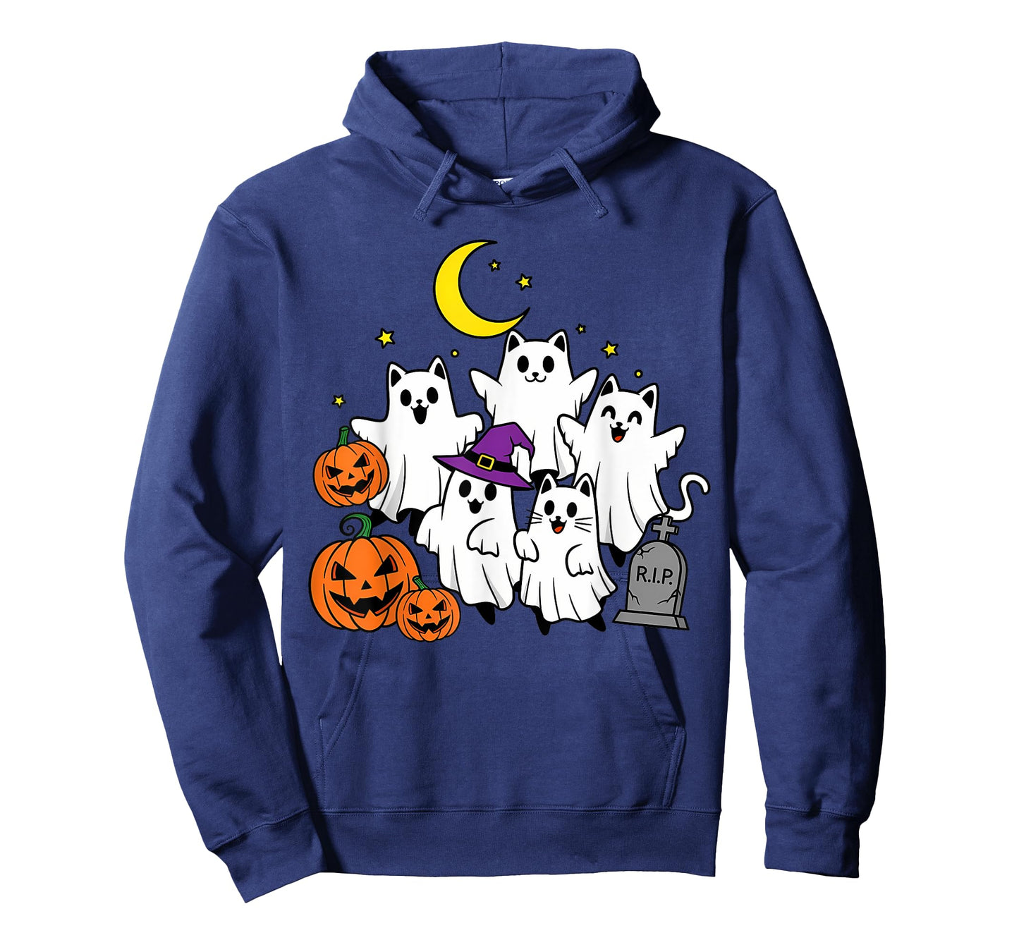 Cute Ghost Cats and Pumpkins Graveyard Fun Halloween Costume T-Shirt