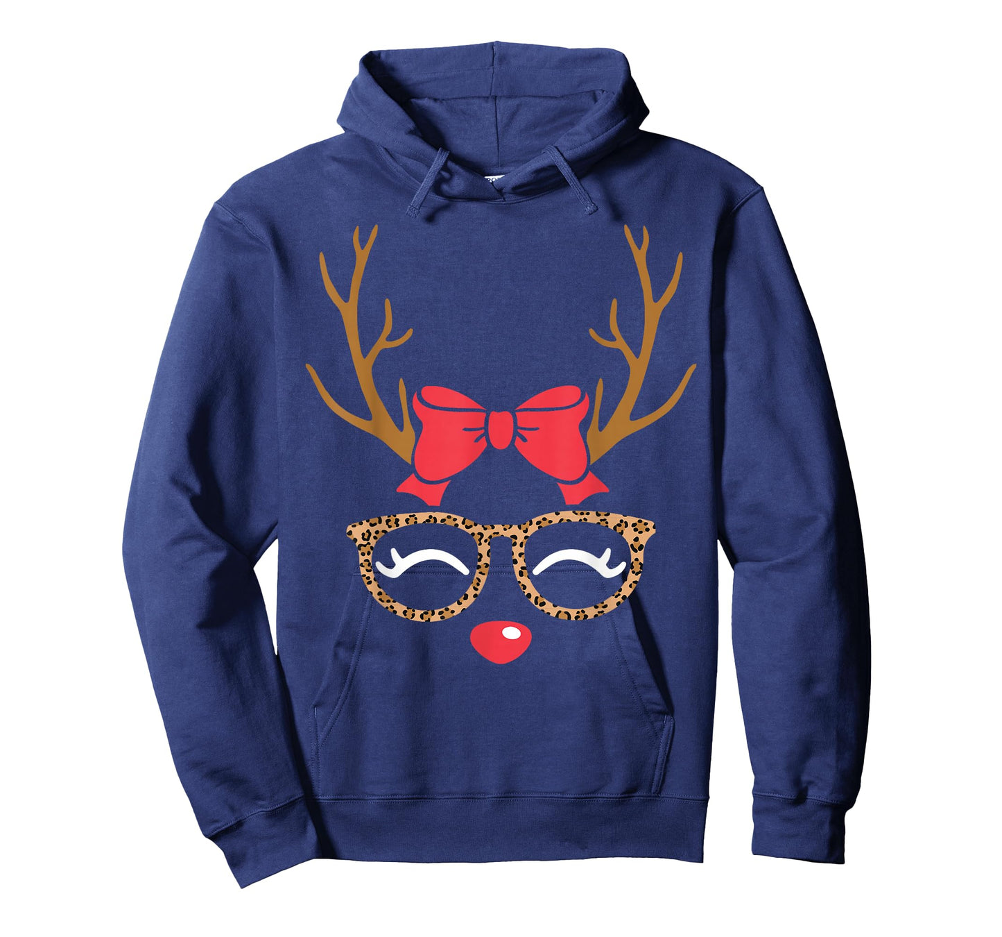 Reindeer Face Bow Leopard Glasses Christmas Womens Girls T-Shirt