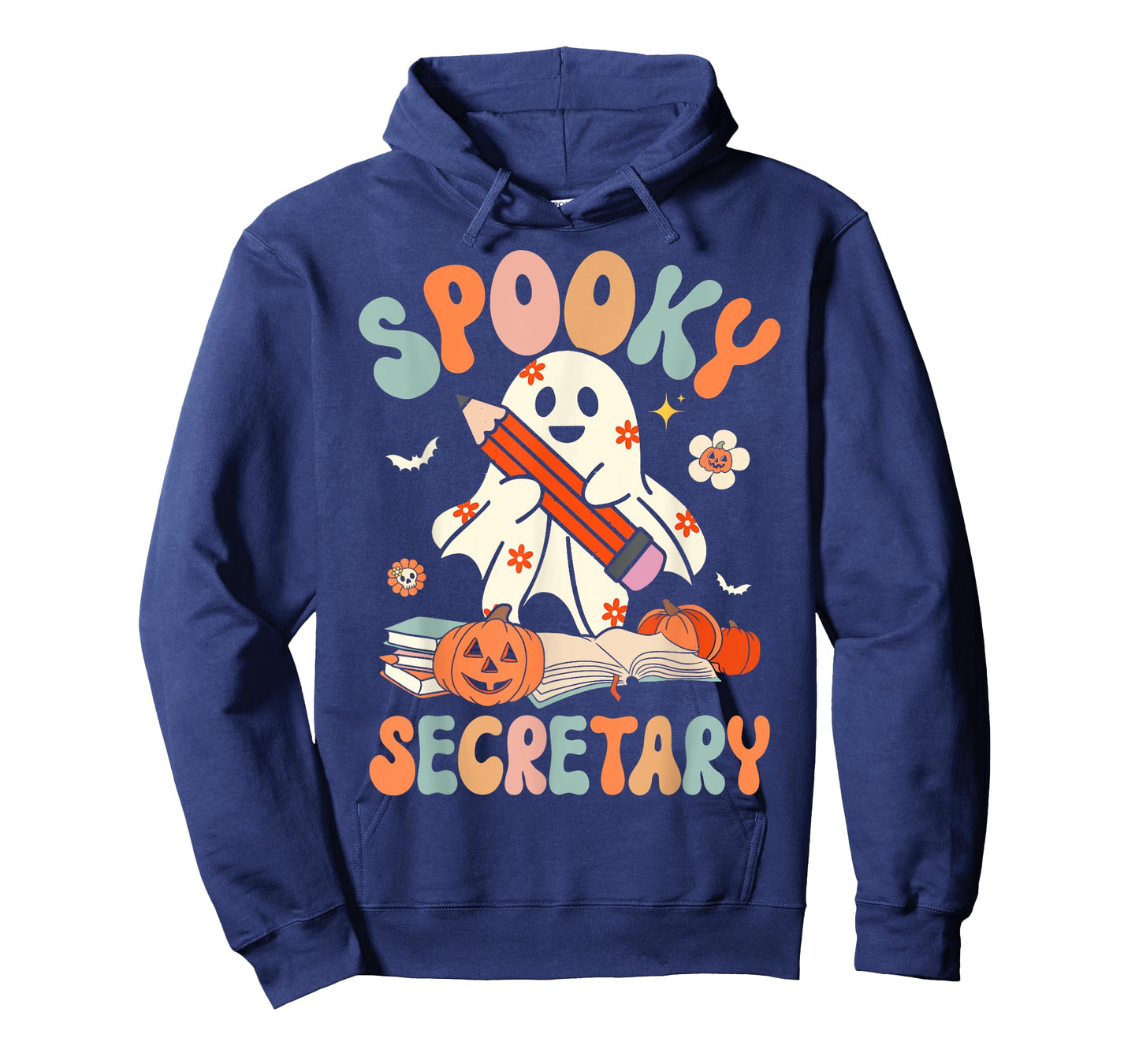 Spooky School Secretary Groovy Halloween Floral Ghost T-Shirt