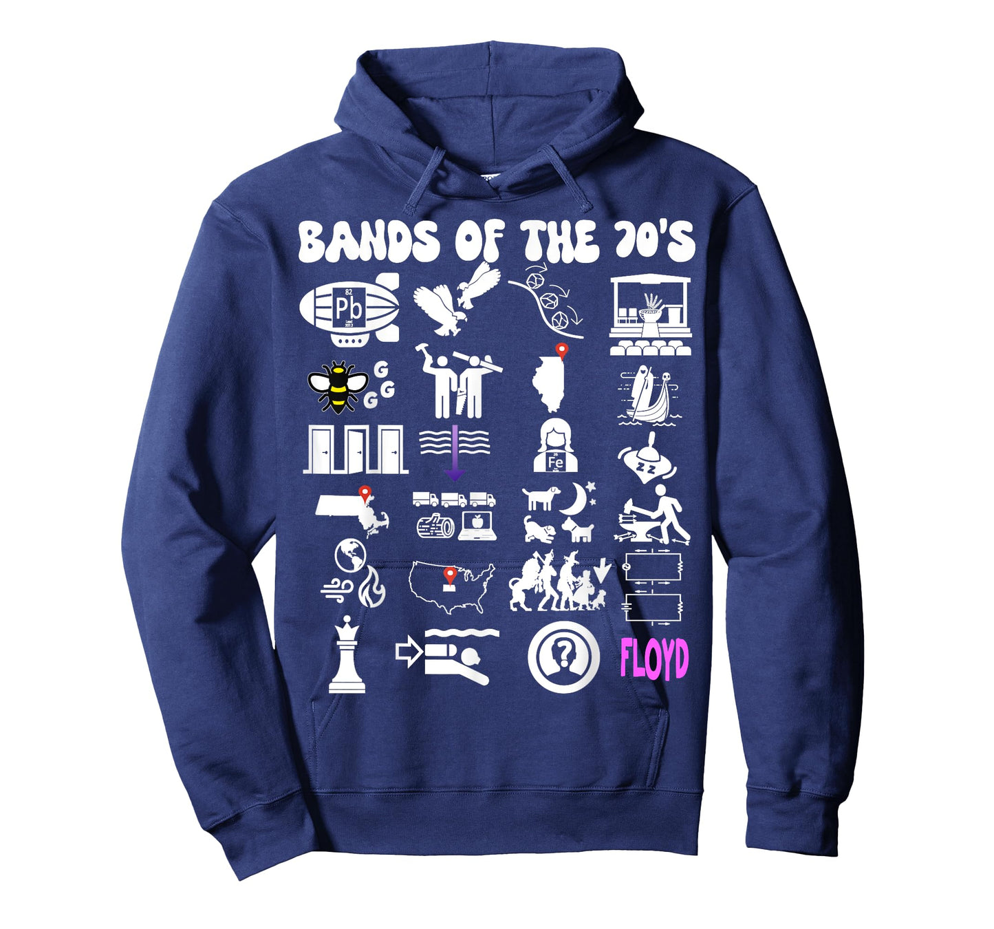 Funny Nerdy Iconic Pop Rock Bands of the 70s White T-Shirt