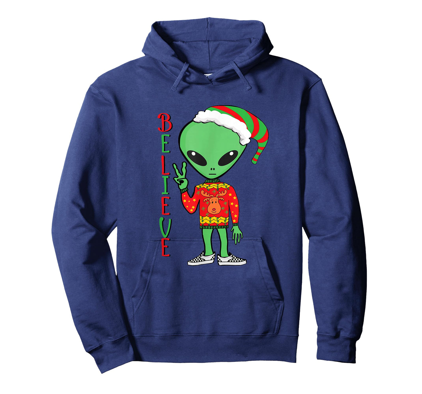 Funny Christmas Alien Ugly Sweater I Believe Santa Hat Gift T-Shirt