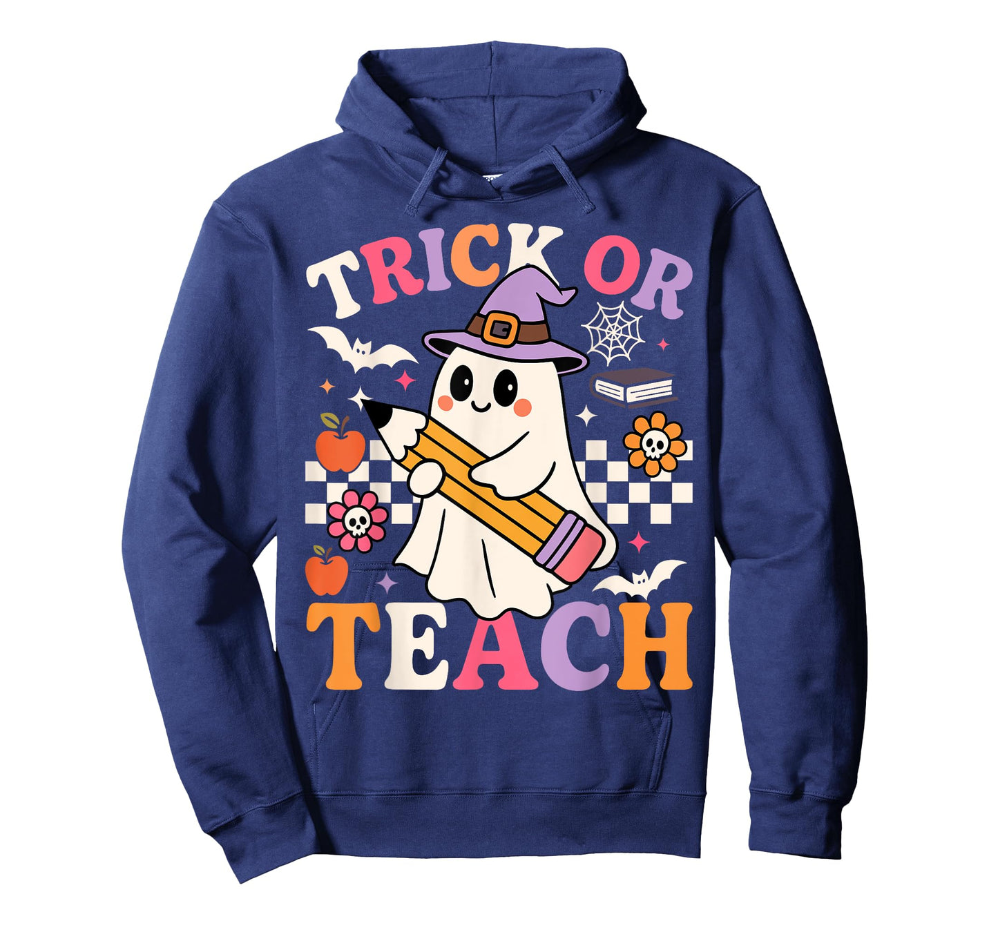 Retro Floral Ghost Trick Or Teach Groovy Teacher Halloween T-Shirt