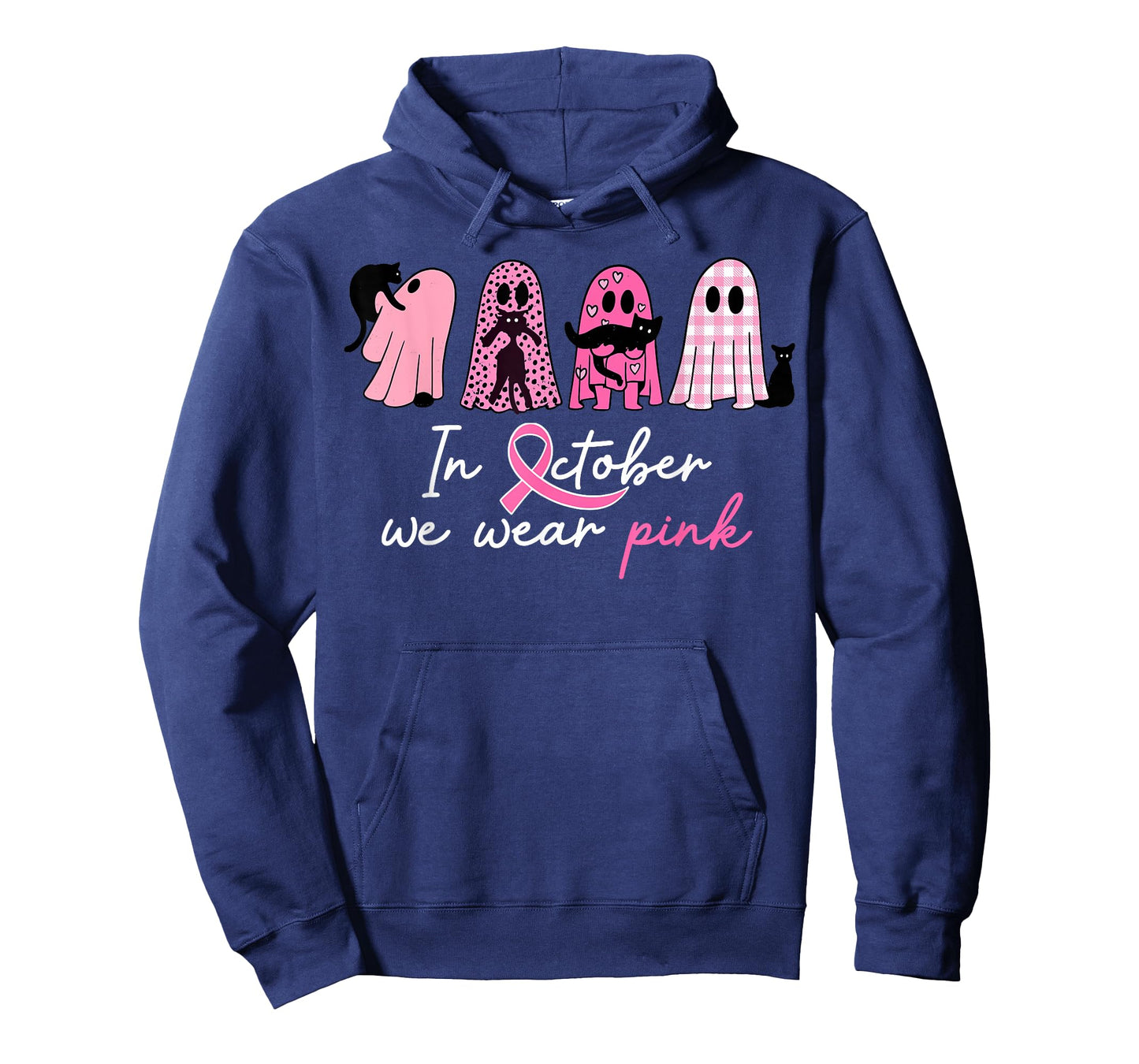 in October We Wear Pink Pumpkin Cat Breast Cancer Awareness T-Shirt