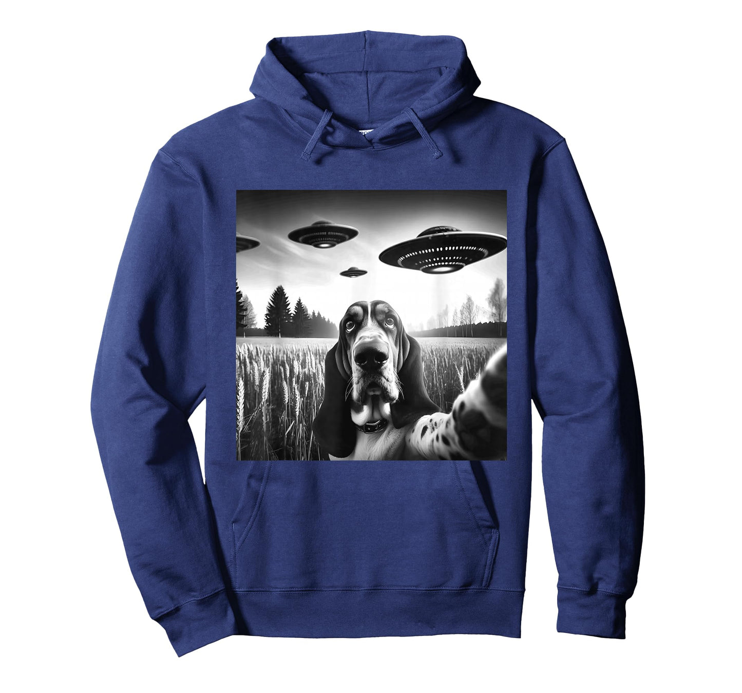 Basset Hound Funny Dog Graphic Selfie with UFOs Weird Aliens T-Shirt