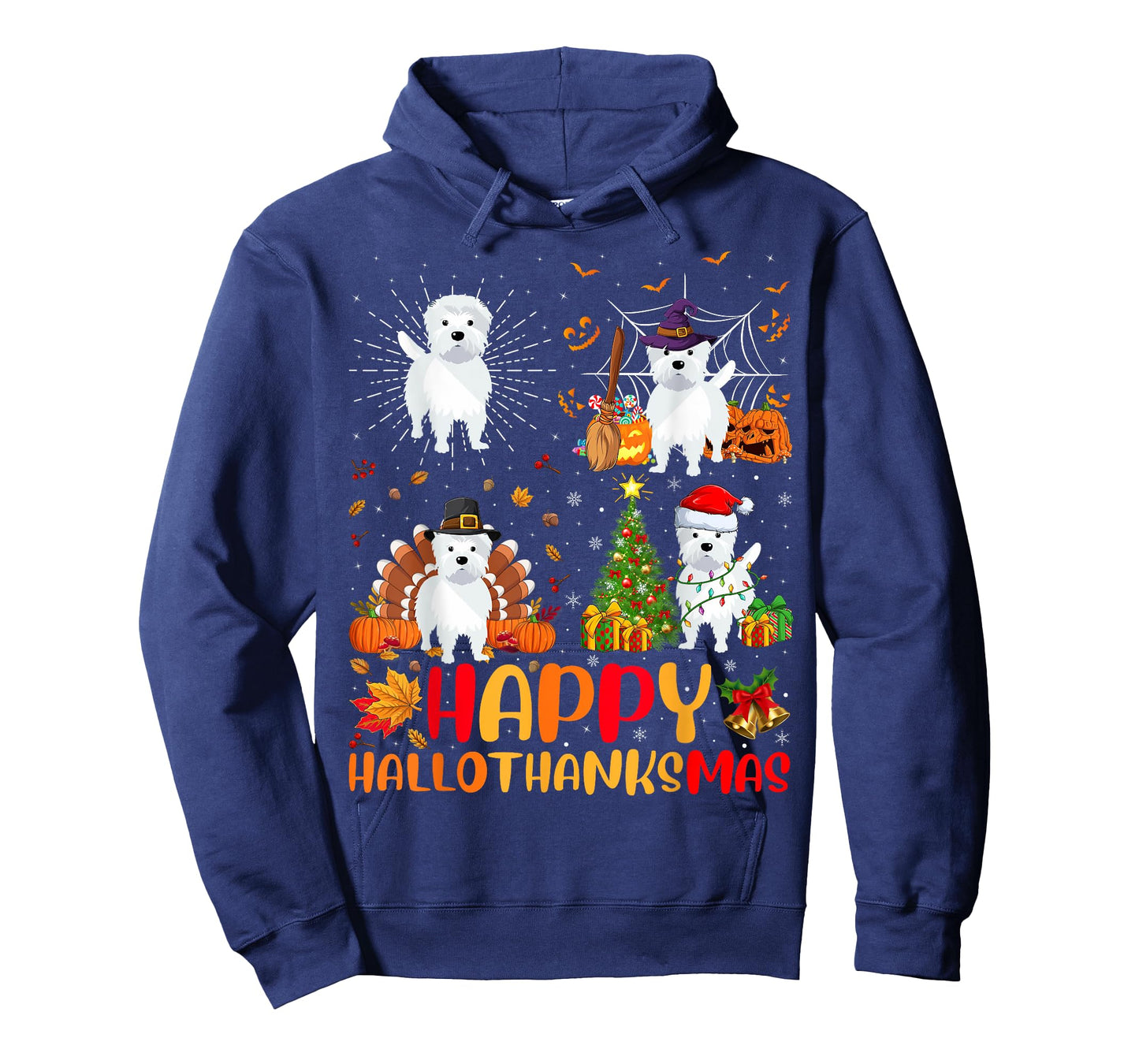 Halloween Thanksgiving Christmas Westie Dog Hallothanksmas T-Shirt