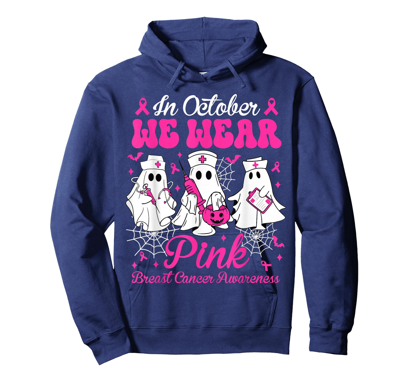 In October We Wear Pink Nurse Ghost Halloween Breast Cancer T-Shirt