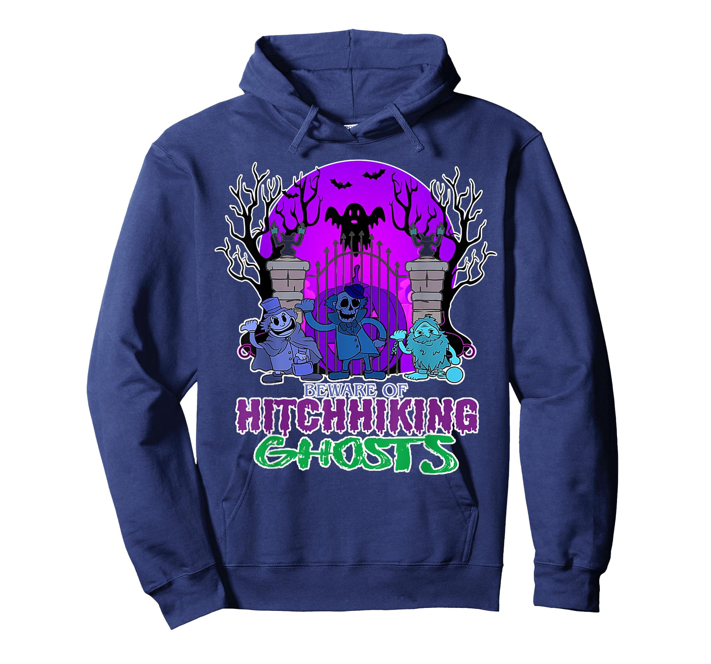 Beware Of Hitchhiking Ghosts Halloween Bat Funny T-Shirt