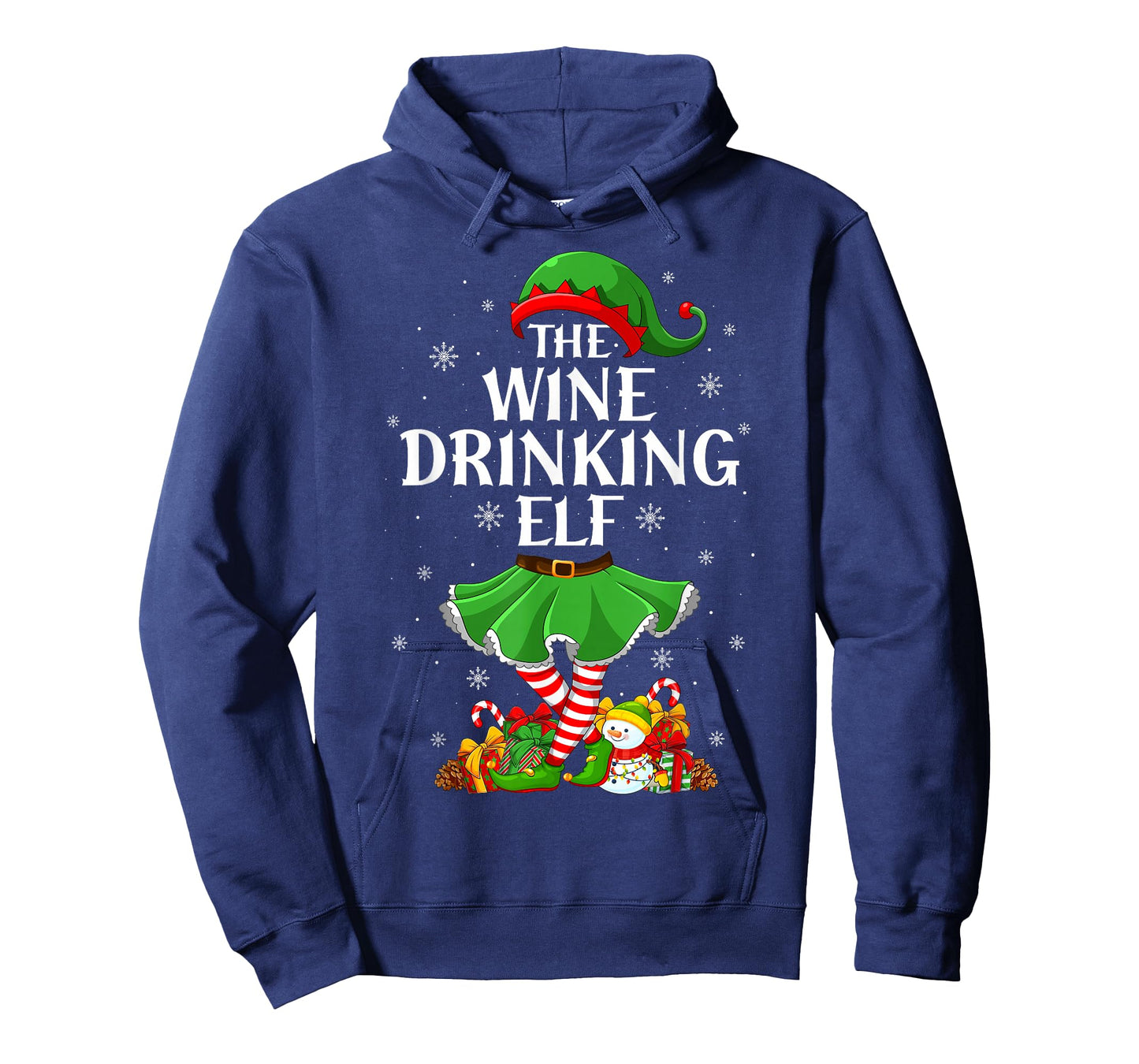 Wine Drinking Elf Christmas Family Elf Squad Xmas Girl Women T-Shirt