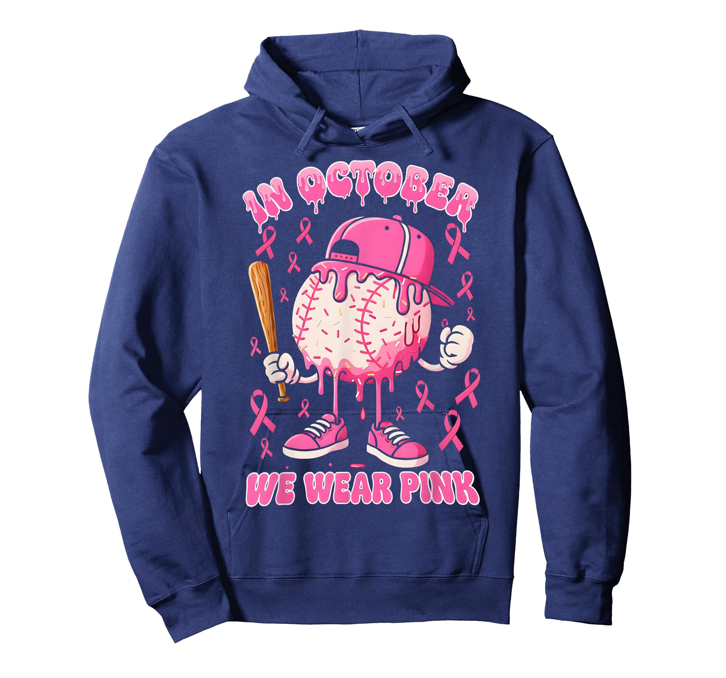 Baseball Ice Cream Drip in October Wear Pink Breast Cancer T-Shirt