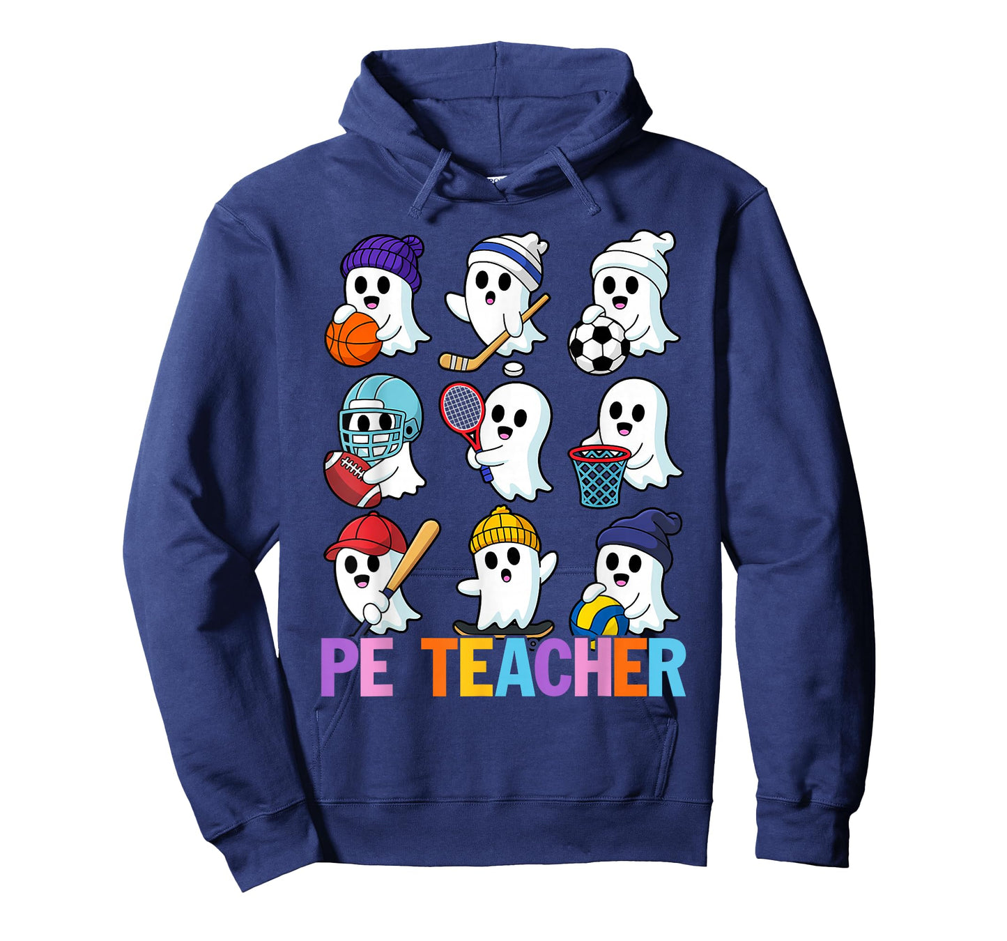 Halloween PE Teacher Ghost Playing Soccer Football Baseball T-Shirt