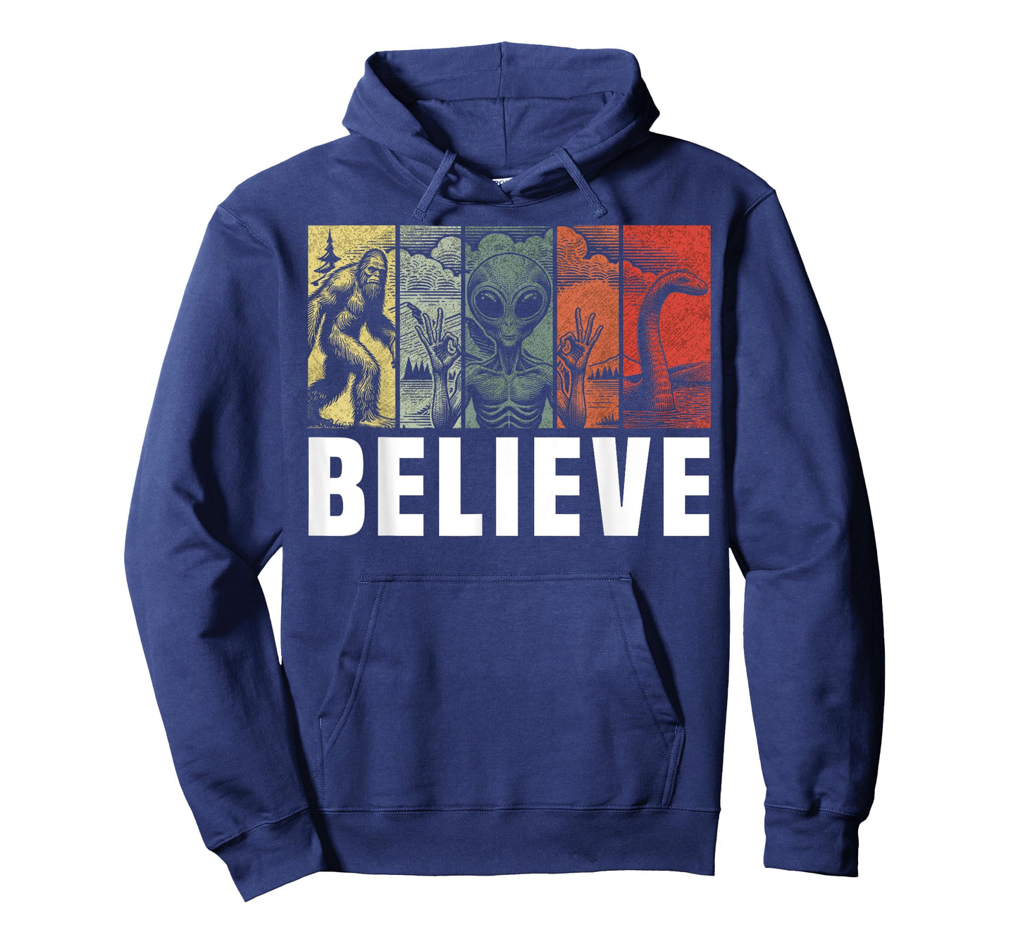 Believe Bigfoot Alien Loch Ness Monster Funny Retro Cryptids T-Shirt