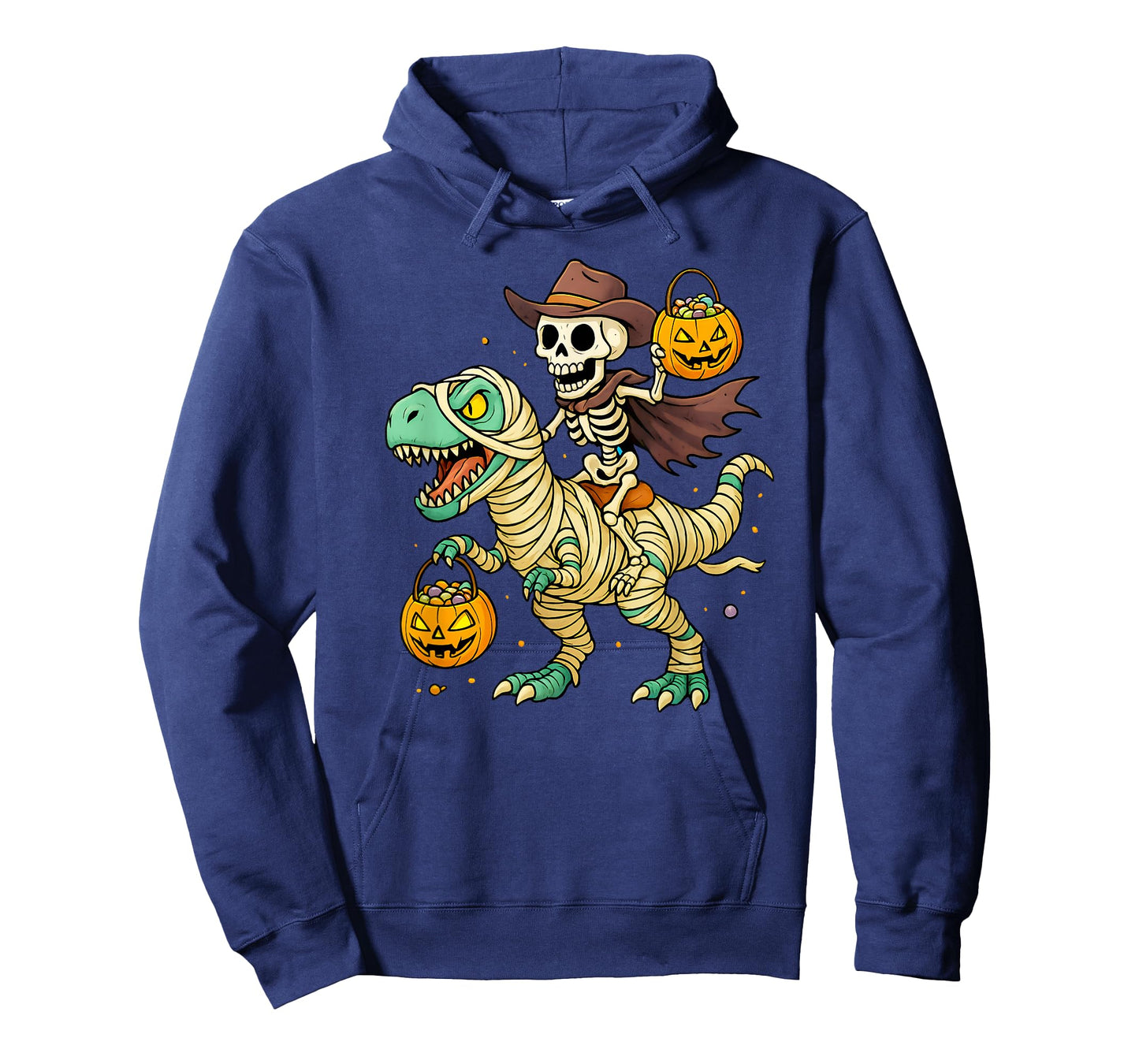Skeleton Riding Mummy Dinosaur T Rex Kids Boys Men Halloween T-Shirt
