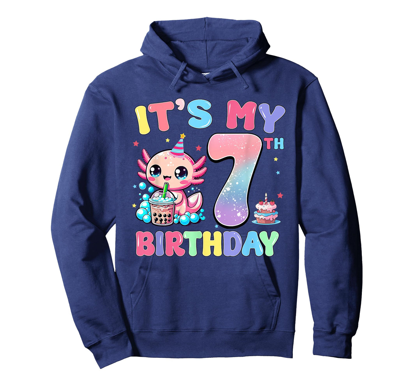 It's My 7th Birthday Axolotl Bubble Boba Tea Anime 7 Years T-Shirt