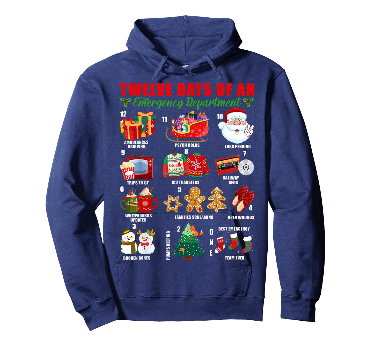 Twelve Days of an Emergency Department ED Nurse Christmas T-Shirt