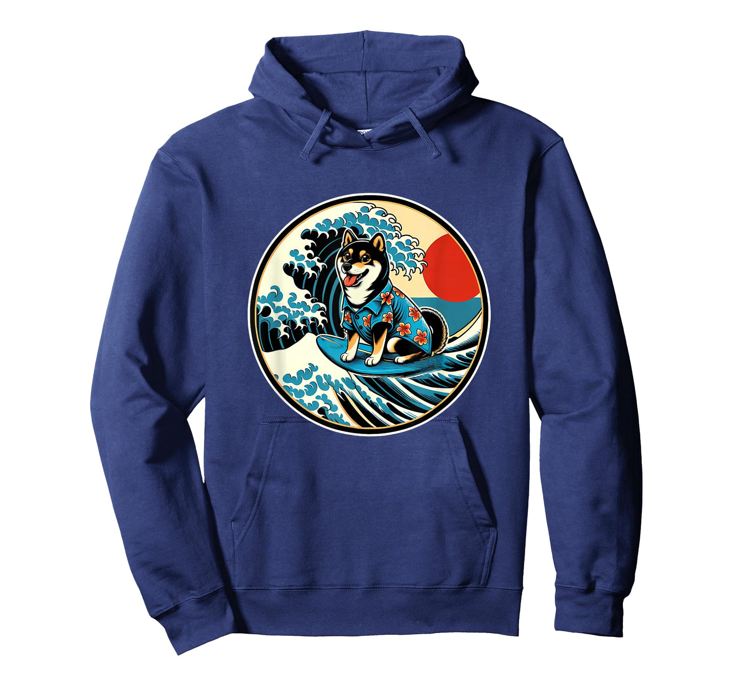 Great Wave Kanagawa Black and tan Shiba Inu Surfing T-Shirt
