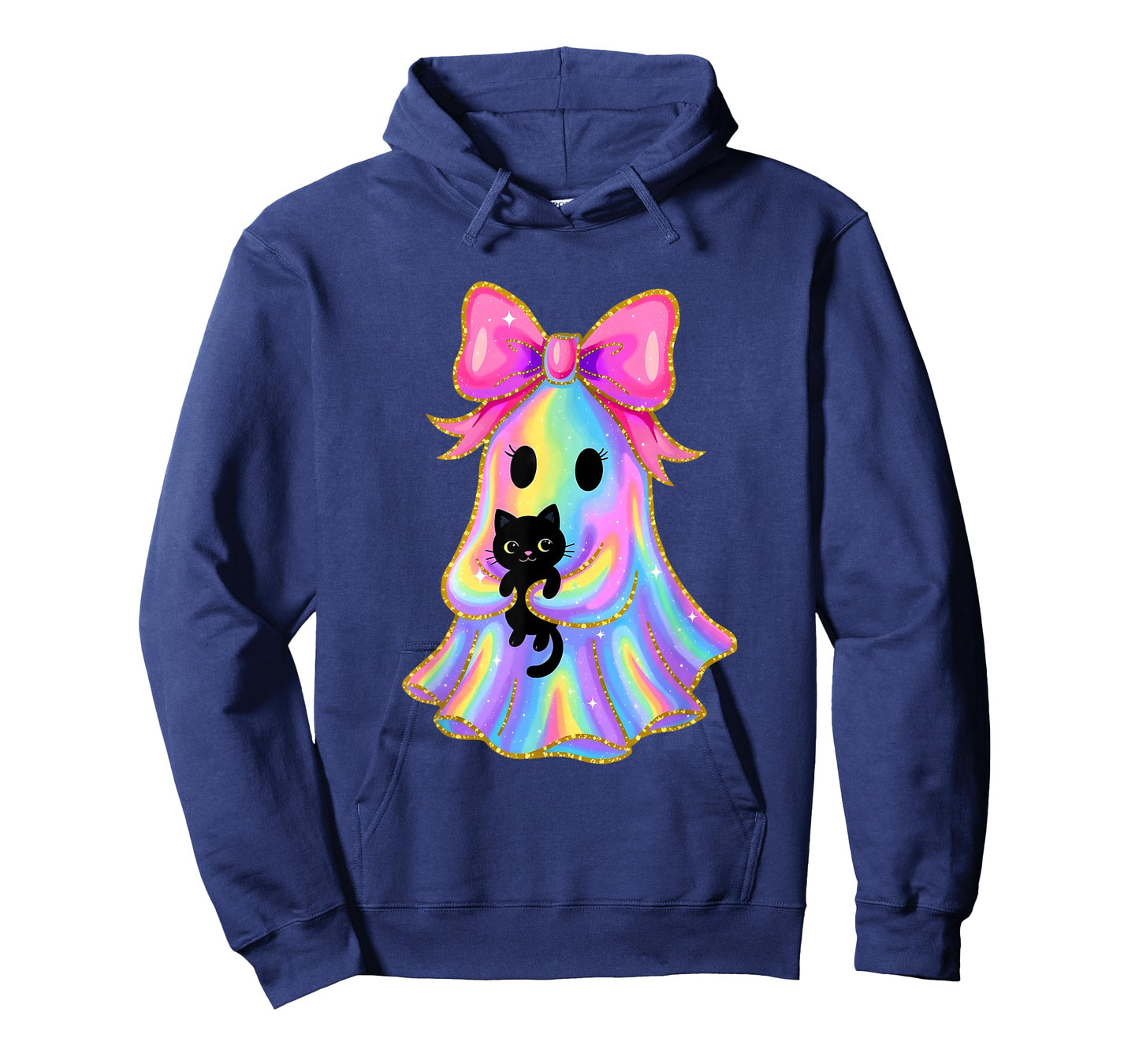 Funny Coquette Bow Halloween Ghost Holding Black Cat T-Shirt