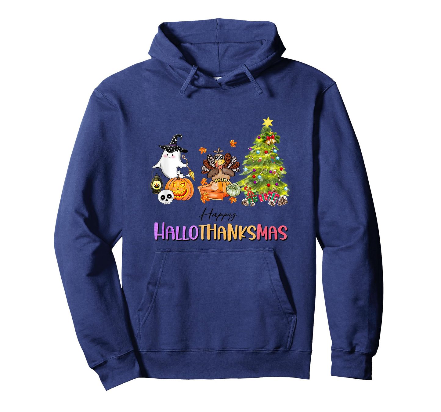 Happy Hallothanksmas Ghost Turkey Christmas Tree T-Shirt