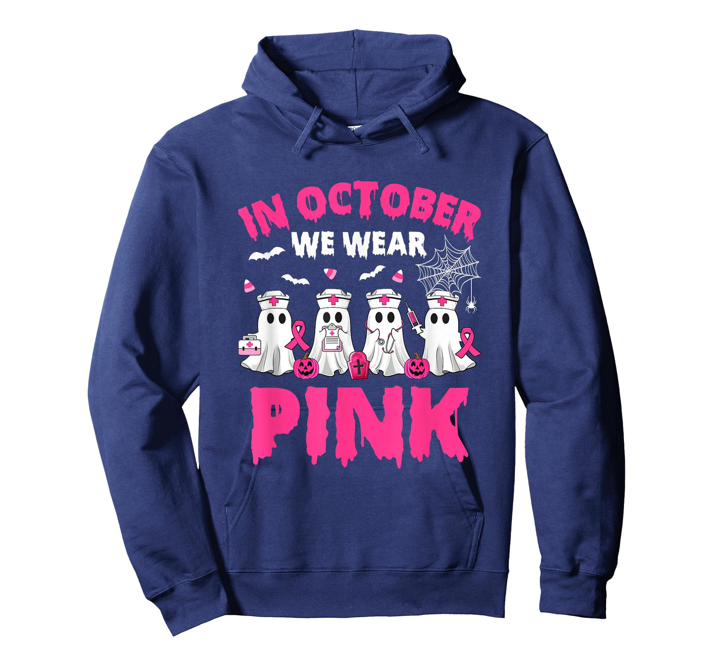 In October We Wear Pink Nurse Ghost Halloween Breast Cancer T-Shirt